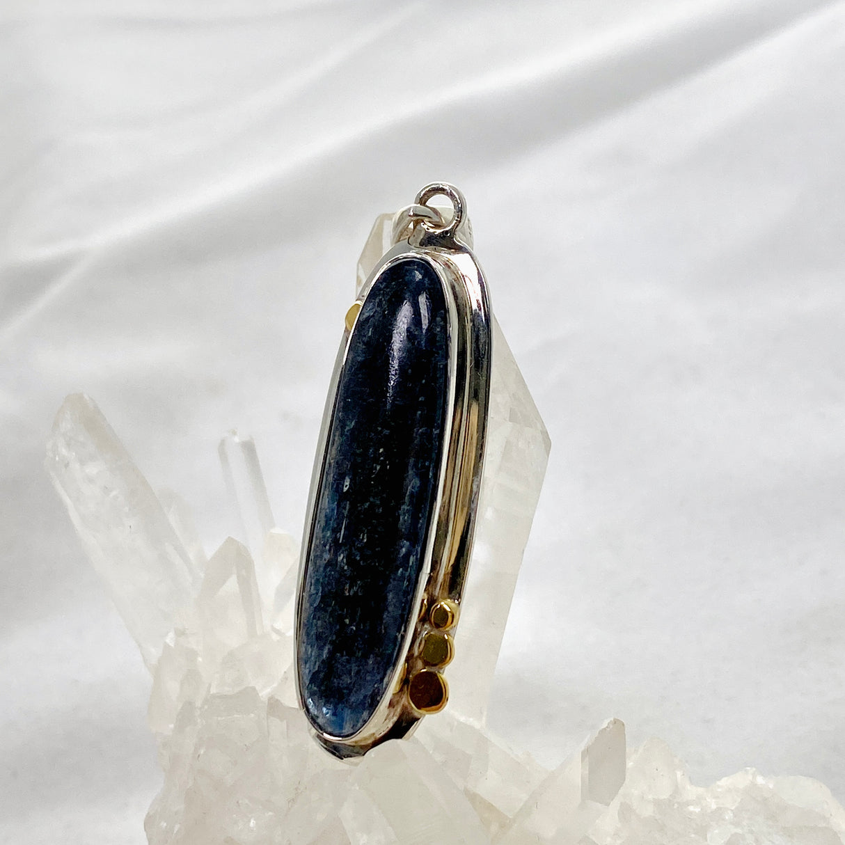 Blue Kyanite Oval Cabochon Pendant with Brass Detailing KPGJ4617
