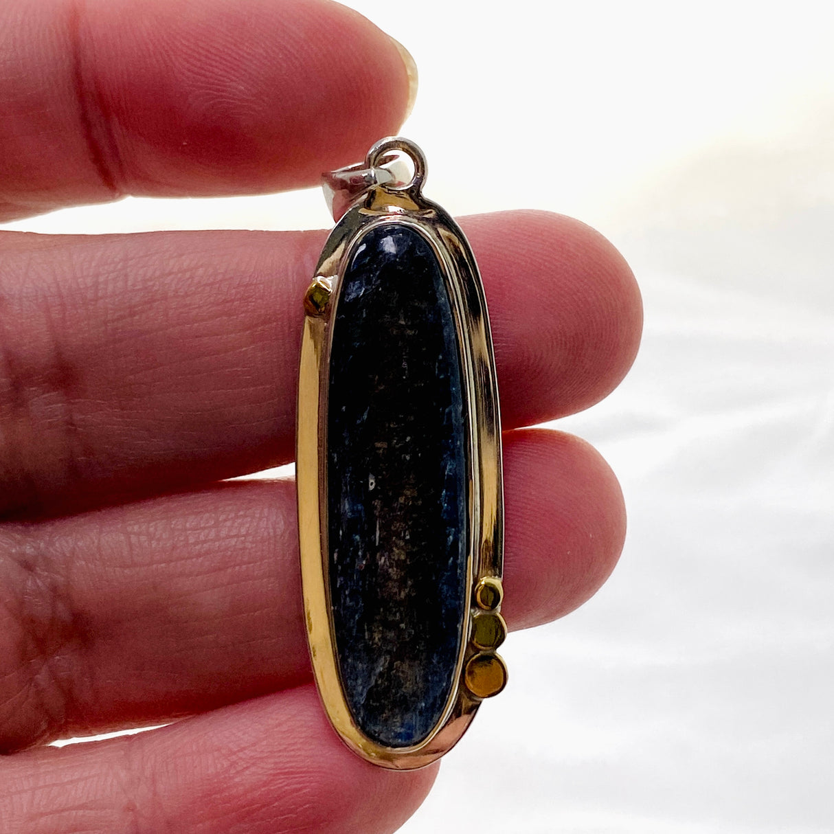 Blue Kyanite Oval Cabochon Pendant with Brass Detailing KPGJ4617