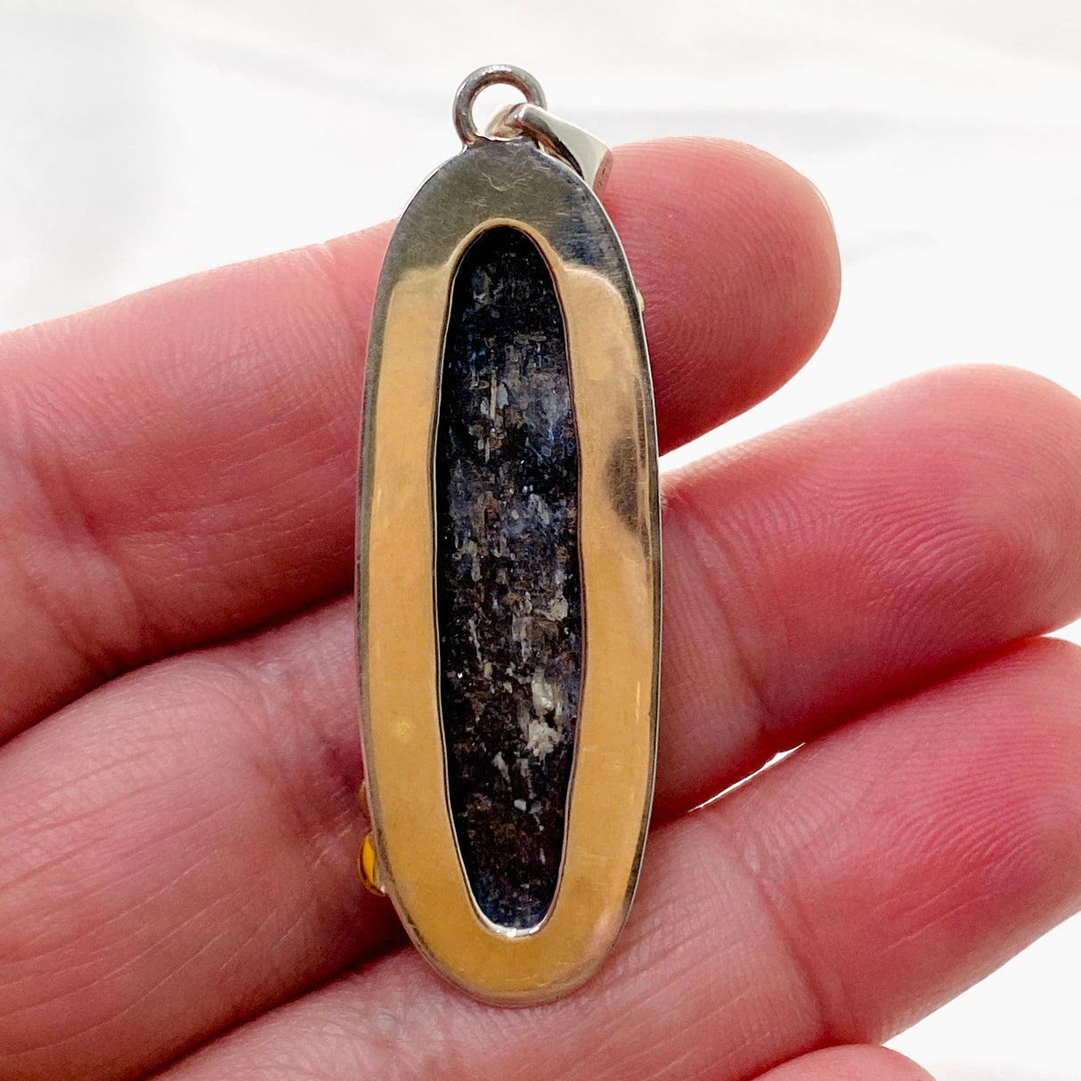 Blue Kyanite Oval Cabochon Pendant with Brass Detailing KPGJ4617