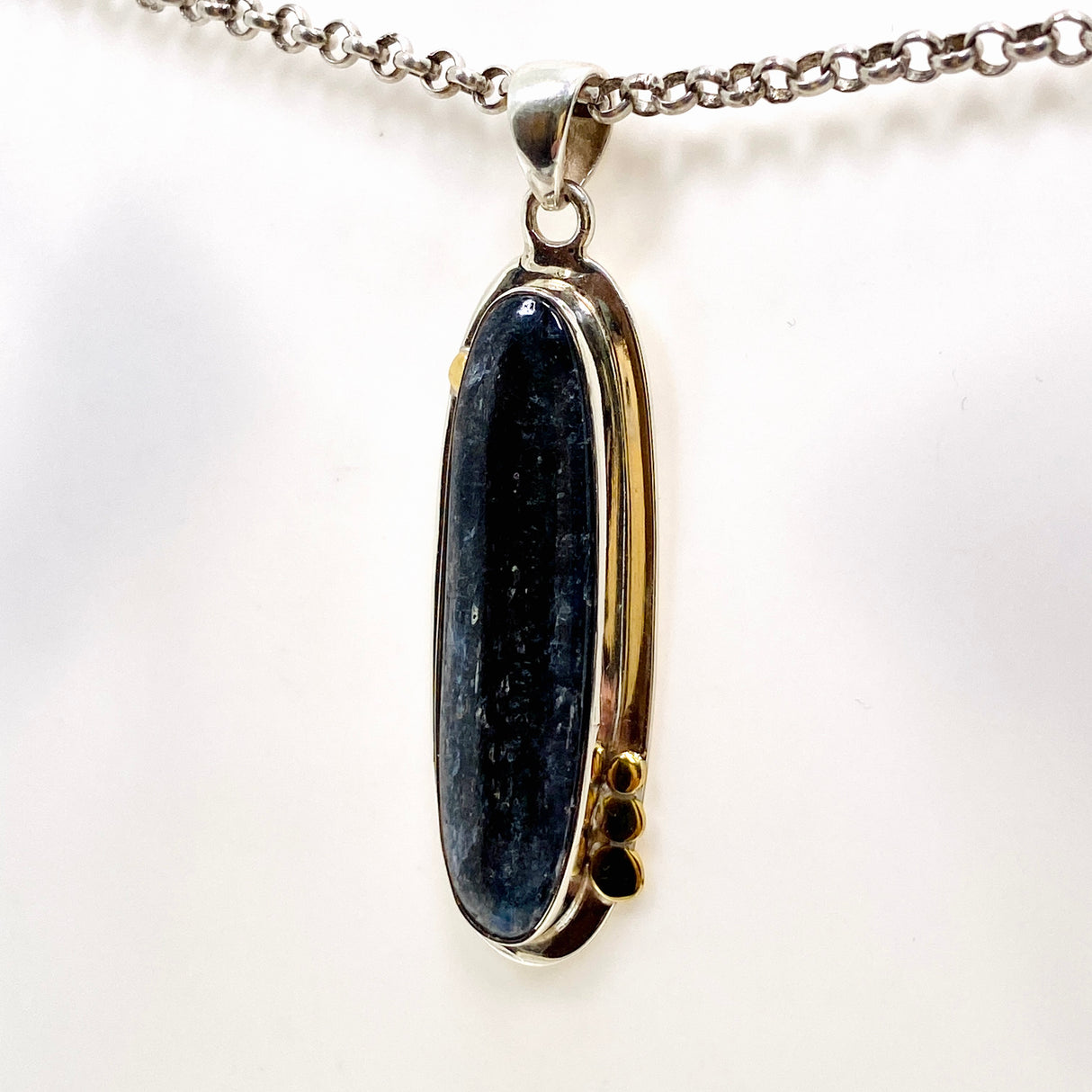 Blue Kyanite Oval Cabochon Pendant with Brass Detailing KPGJ4617