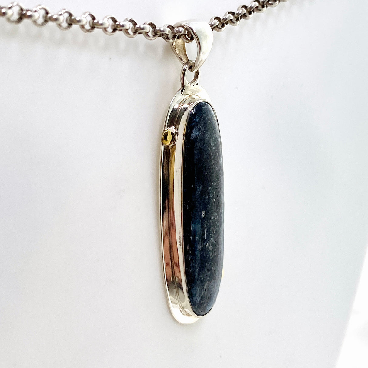 Blue Kyanite Oval Cabochon Pendant with Brass Detailing KPGJ4617