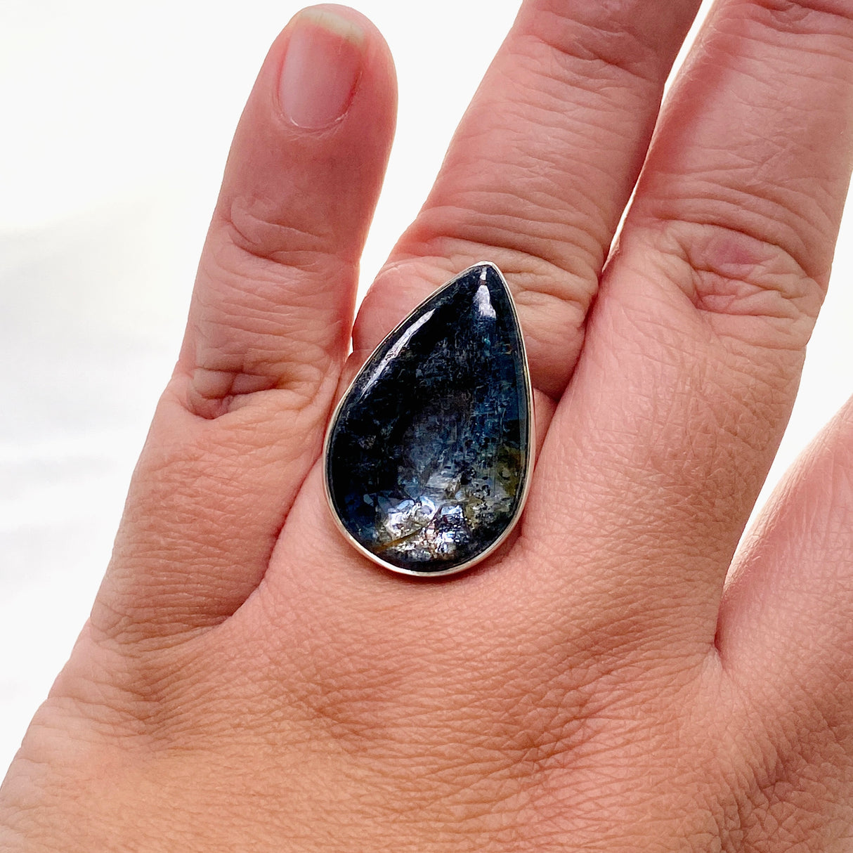 Blue Kyanite Teardrop Cabochon Ring Size 11 KRGJ3283