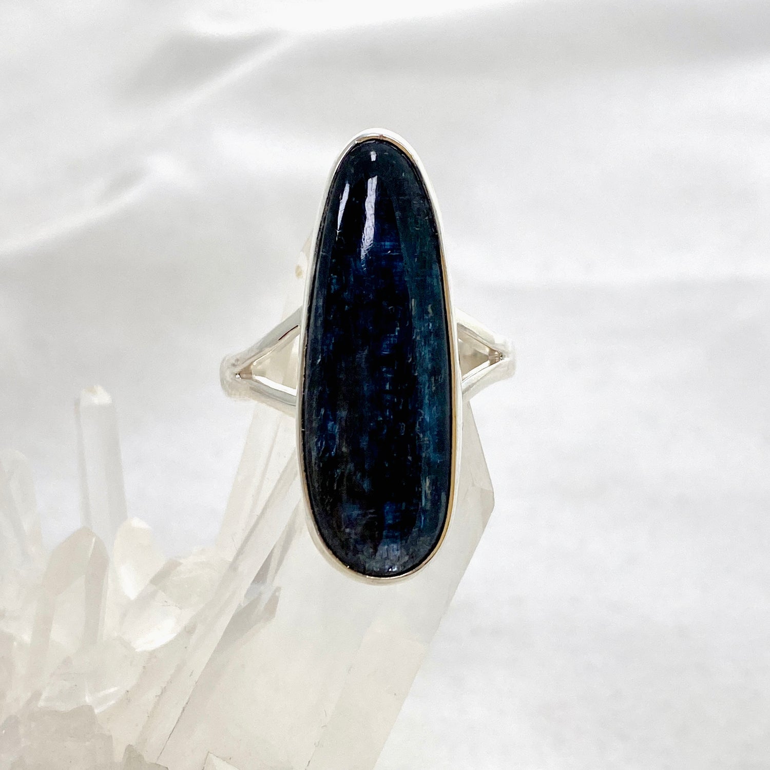 Blue Kyanite Teardrop Cabochon Split Band Ring Size 9.5 KRGJ3282
