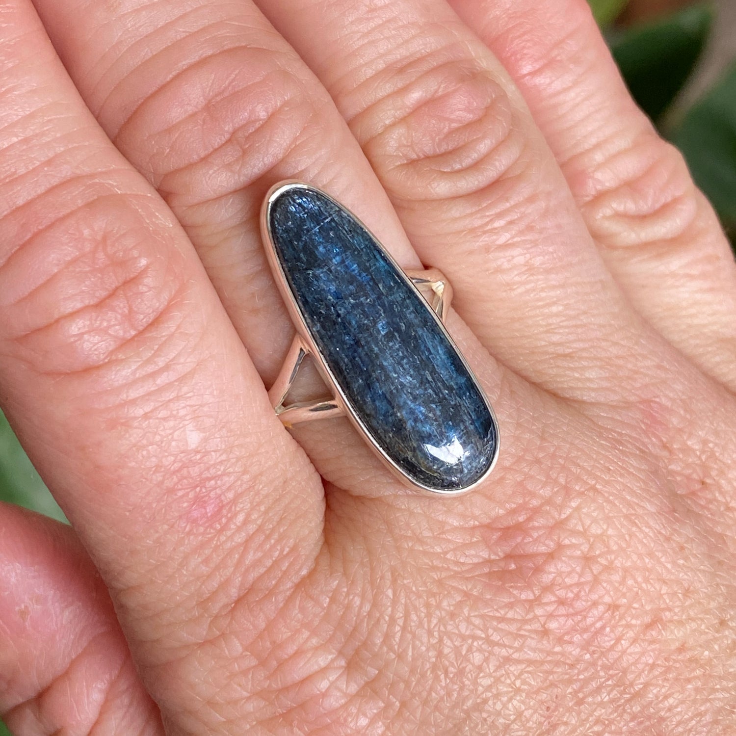 Blue Kyanite Teardrop Cabochon Split Band Ring Size 9.5 KRGJ3282