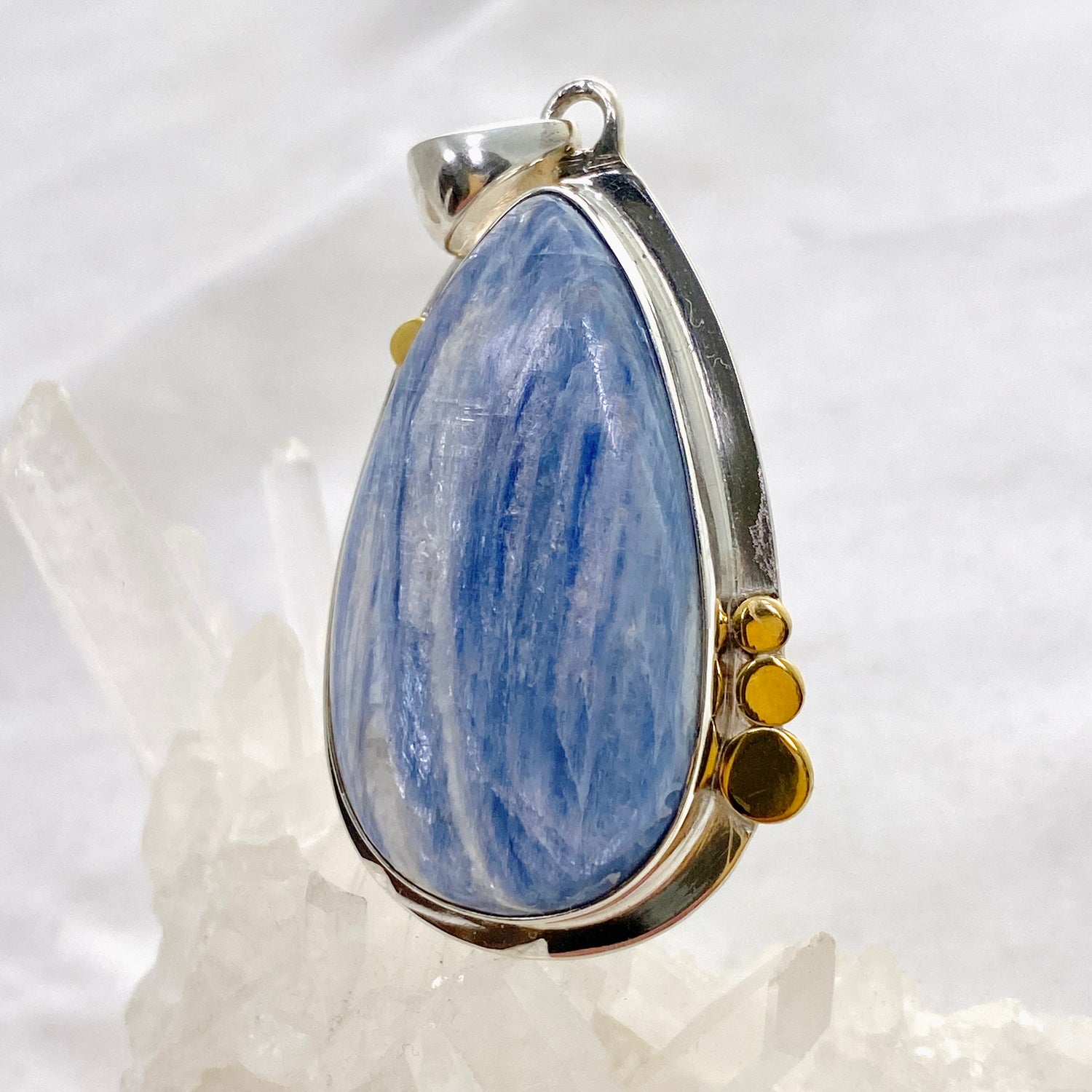 Blue Kyanite Teardrop Pendant with Brass Accents KPGJ4624