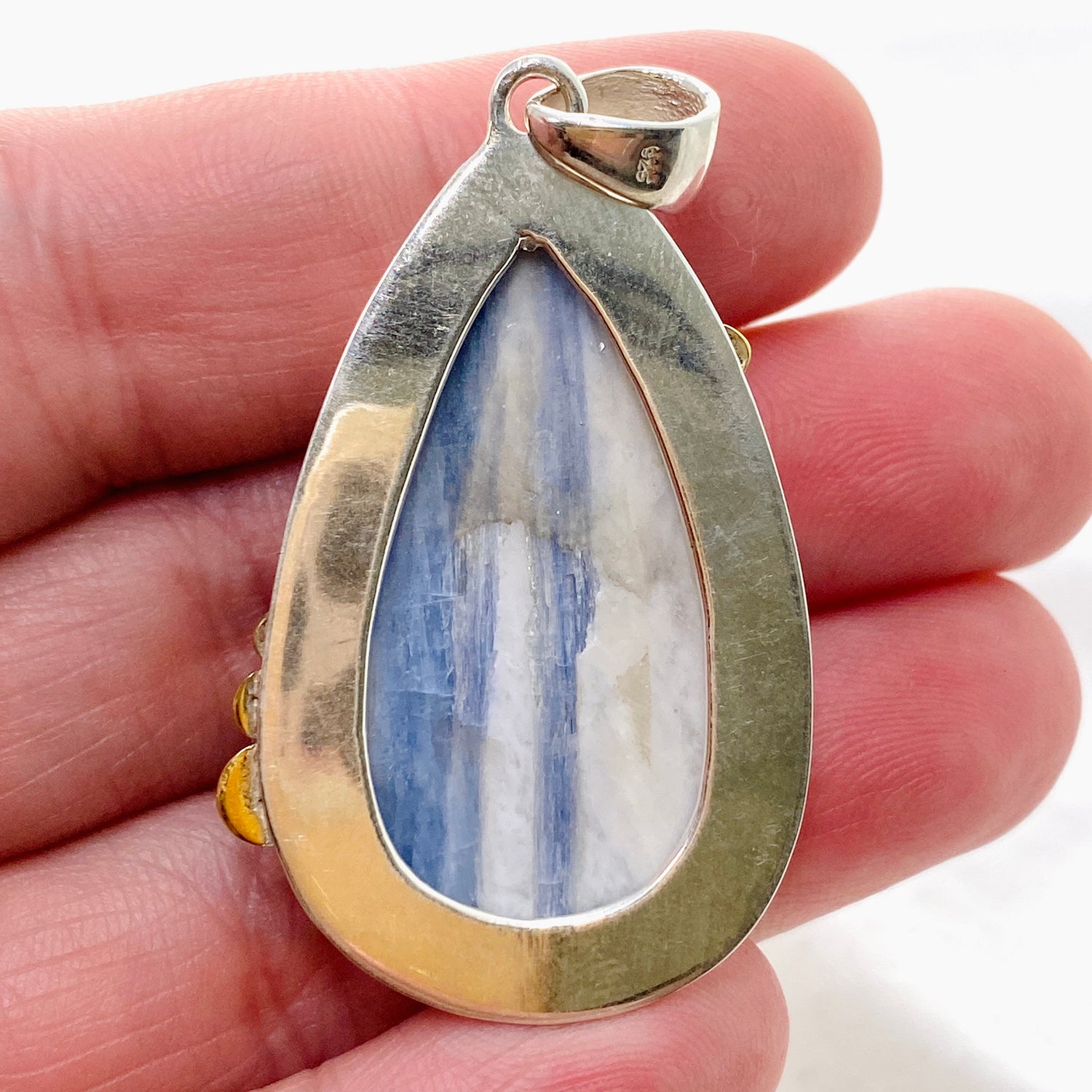 Blue Kyanite Teardrop Pendant with Brass Accents KPGJ4624