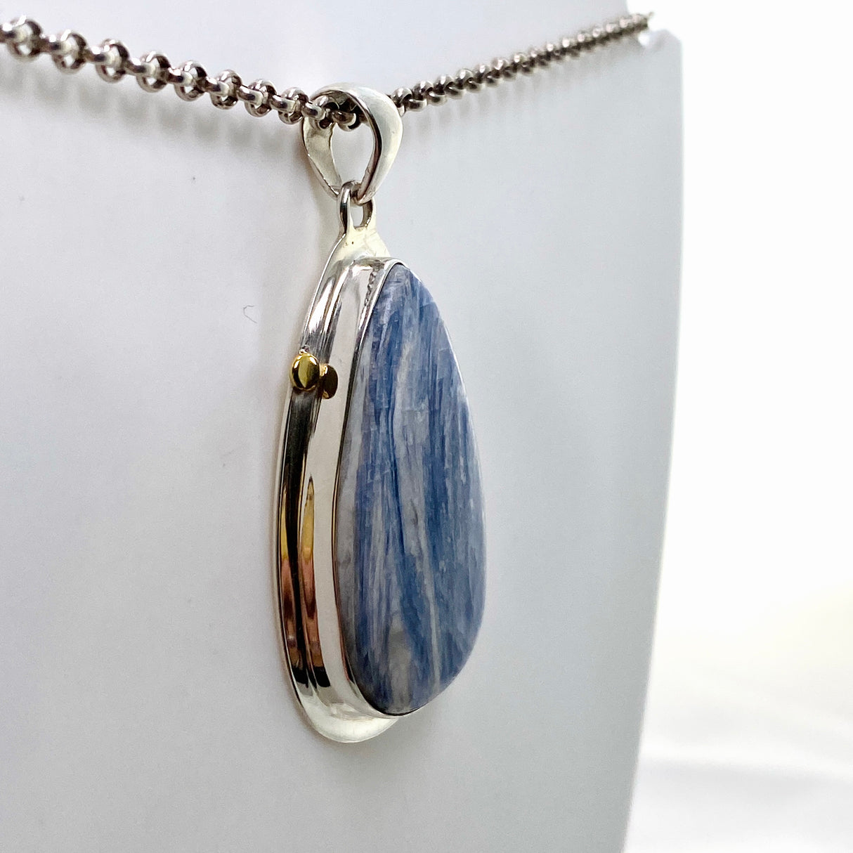 Blue Kyanite Teardrop Pendant with Brass Accents KPGJ4624