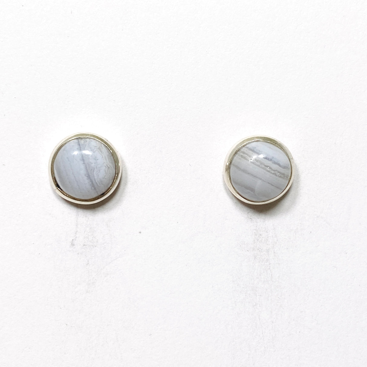 Blue Lace Agate Oval Cabochon Bezel Set Earrings PSE031