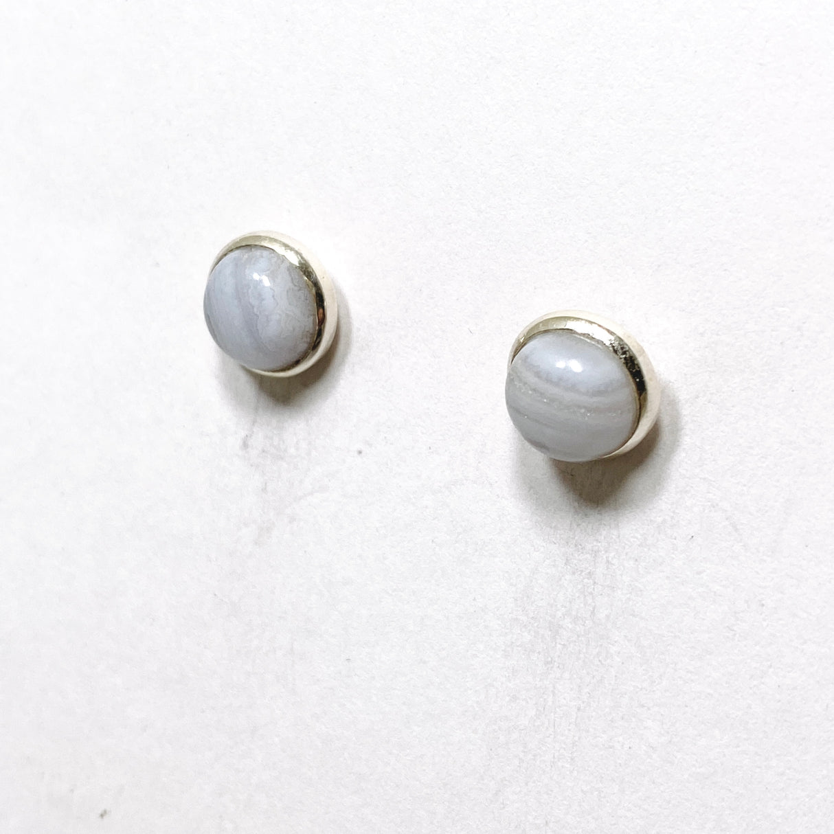 Blue Lace Agate Oval Cabochon Bezel Set Earrings PSE031