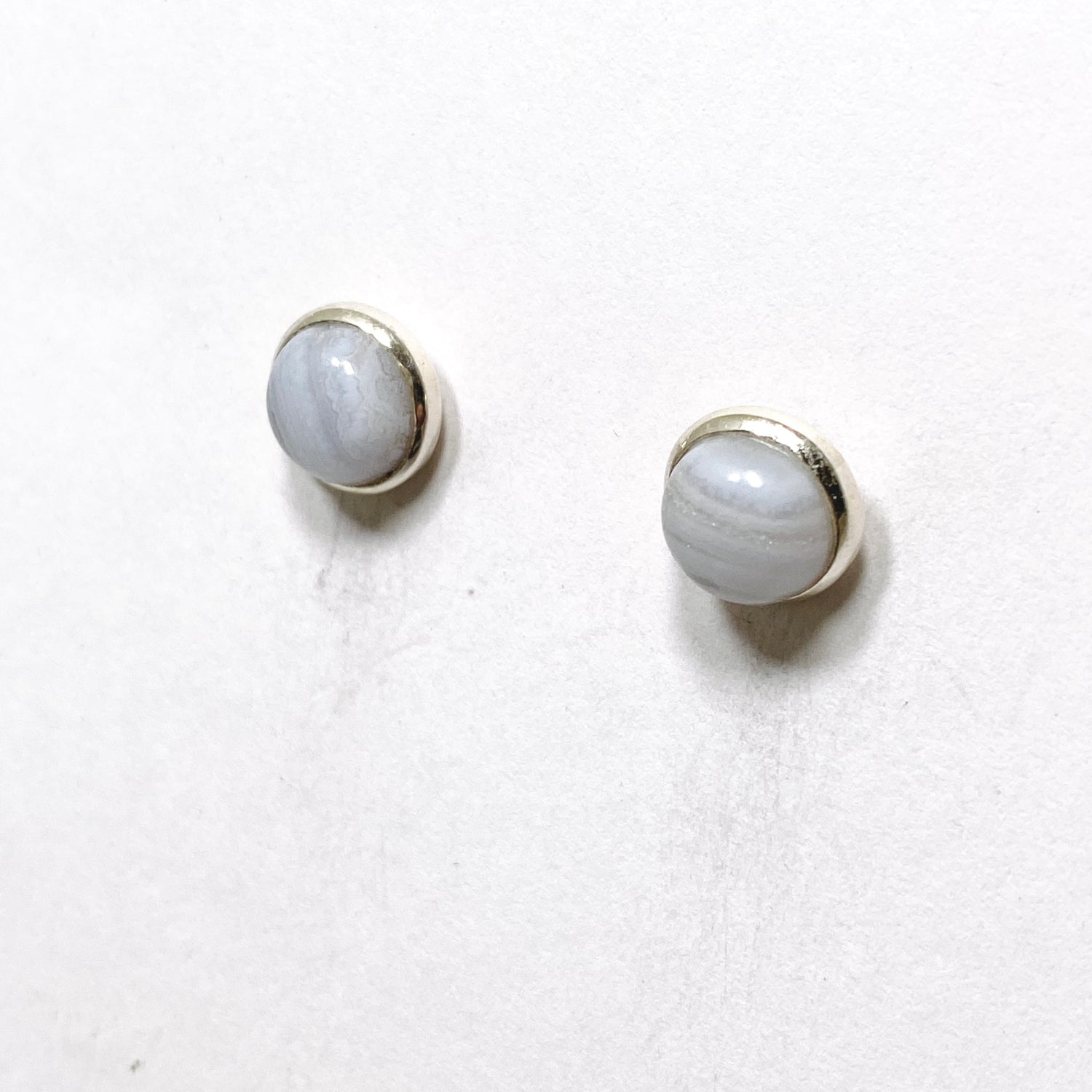 Blue Lace Agate Oval Cabochon Bezel Set Earrings PSE031