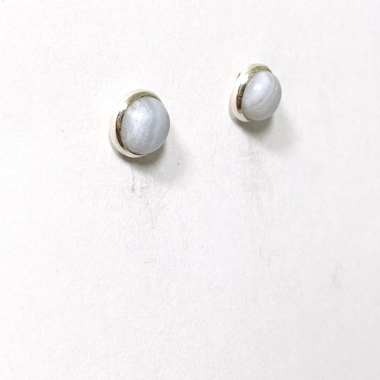 Blue Lace Agate Oval Cabochon Bezel Set Earrings PSE031