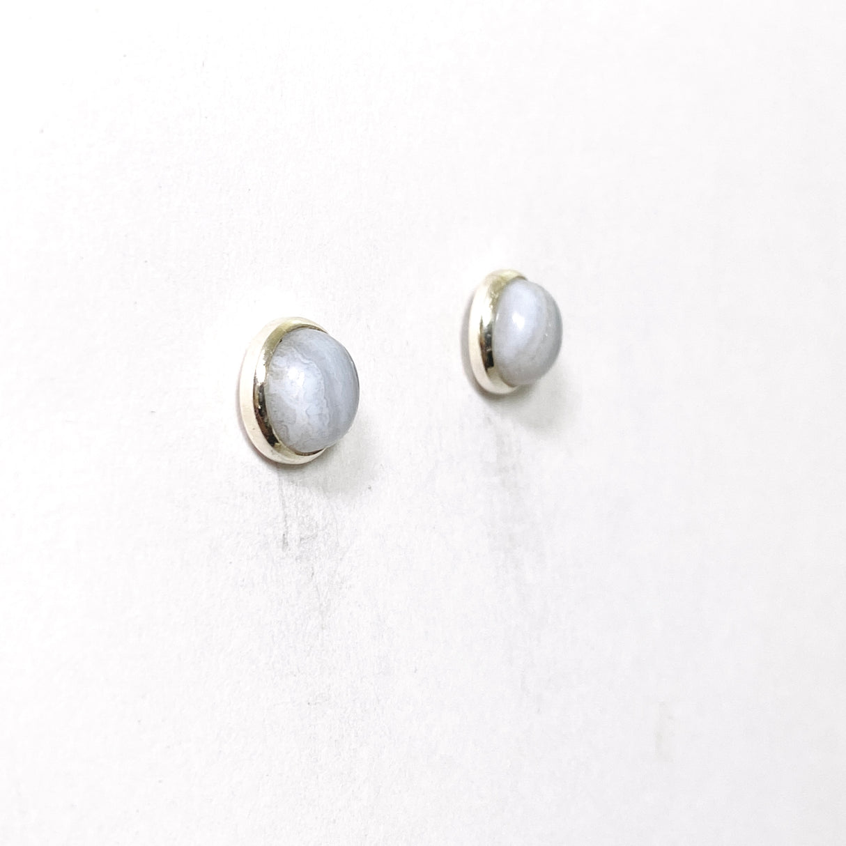 Blue Lace Agate Oval Cabochon Bezel Set Earrings PSE031