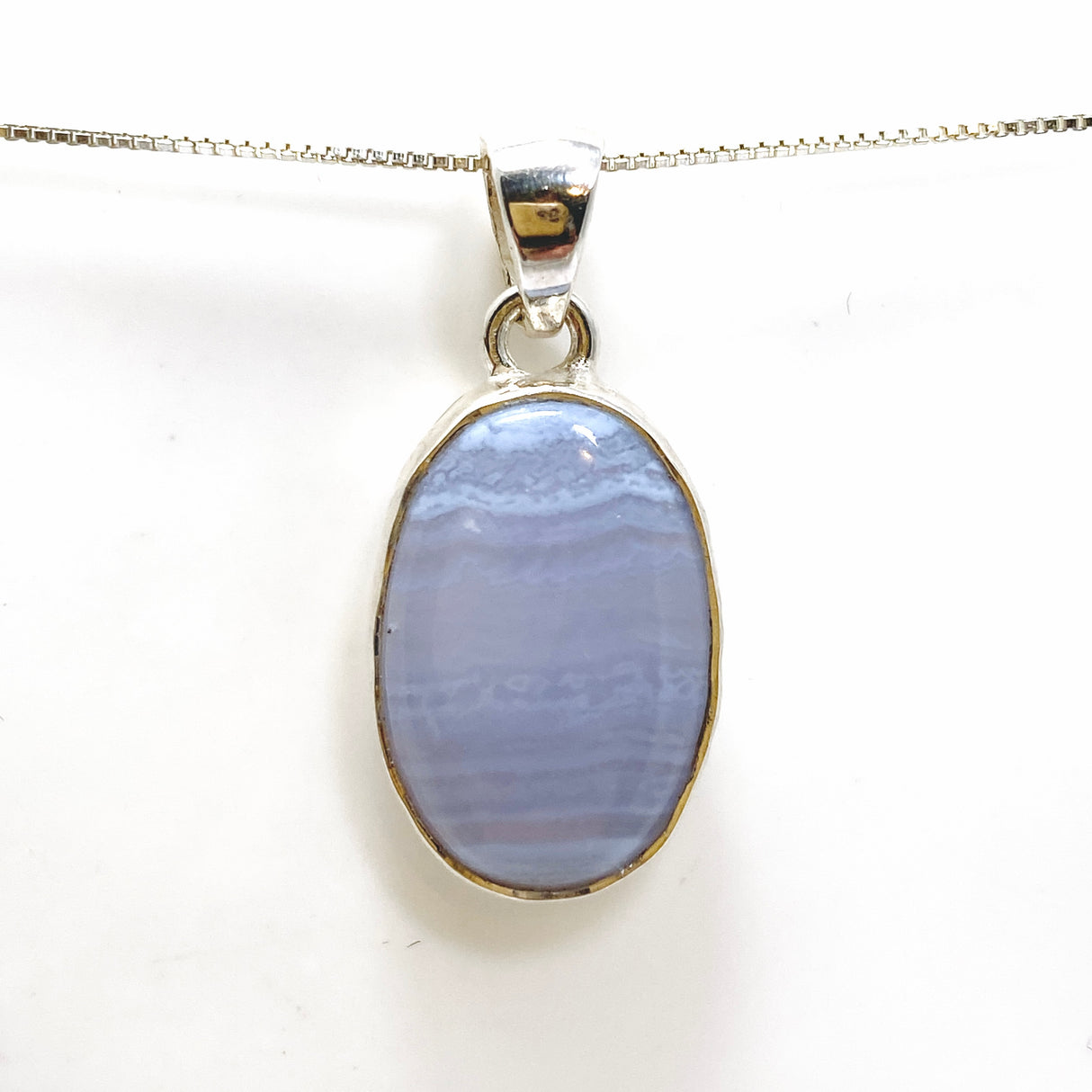 Blue Lace Agate Oval Cabochon Pendant in a Hammered Setting KPGJ4818