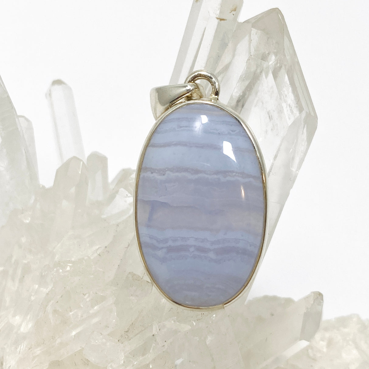 Blue Lace Agate Oval Cabochon Pendant KPGJ4820