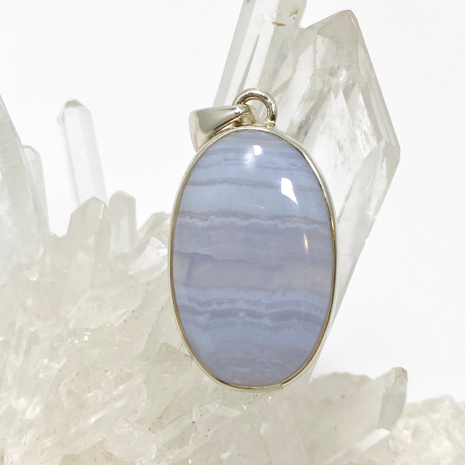 Blue Lace Agate Oval Cabochon Pendant KPGJ4820