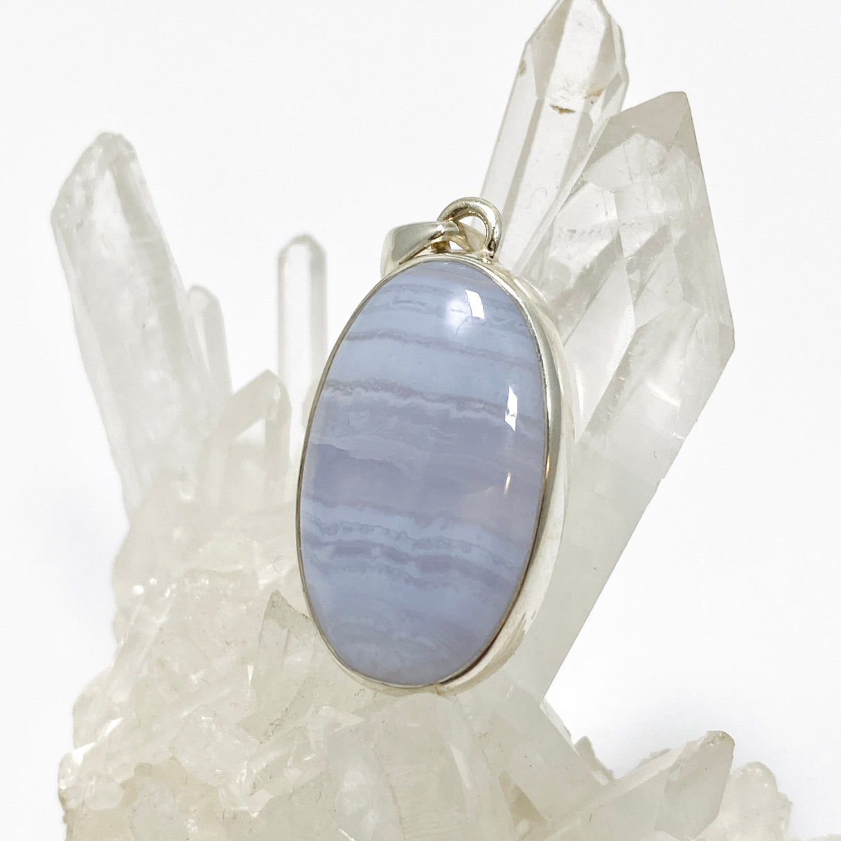 Blue Lace Agate Oval Cabochon Pendant KPGJ4820