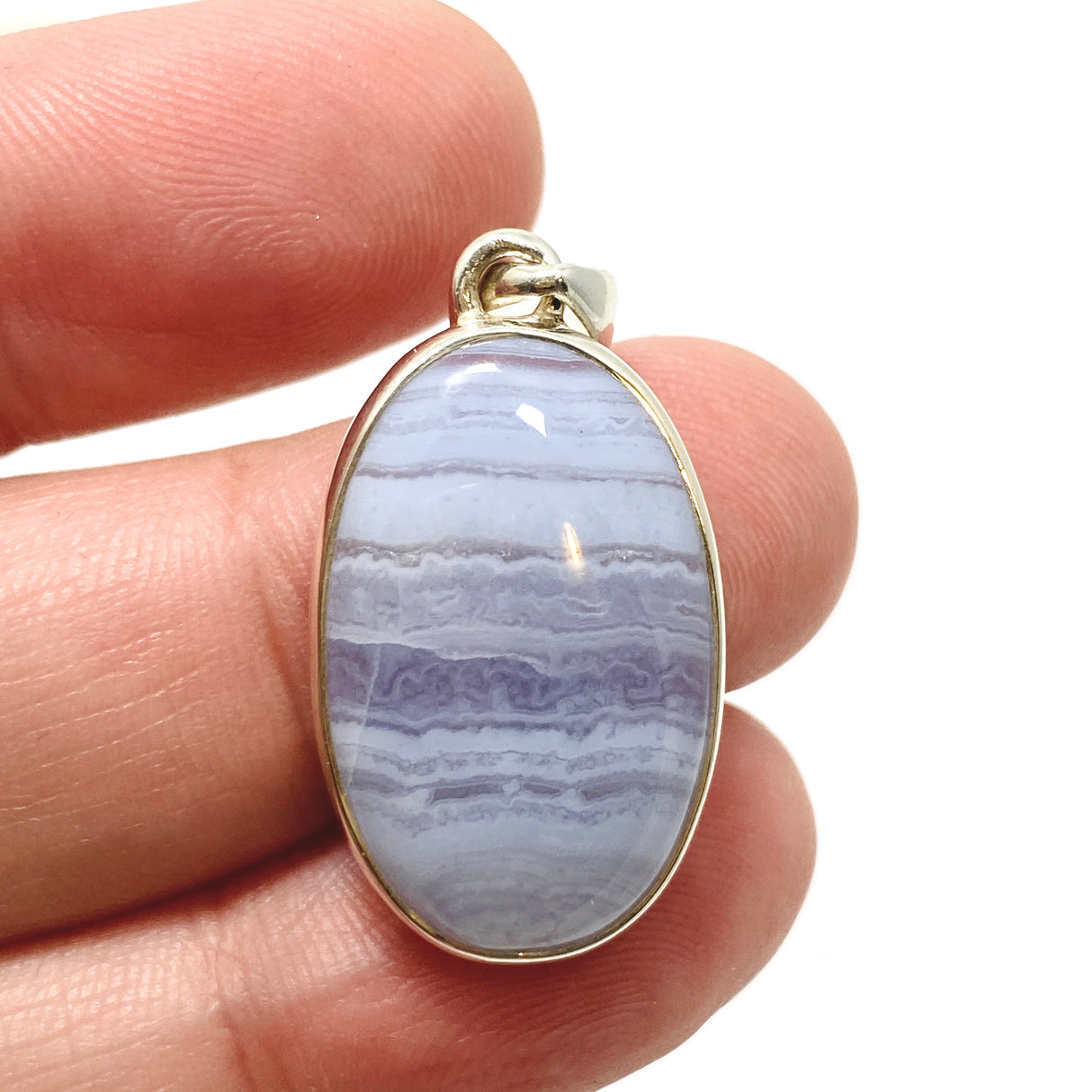 Blue Lace Agate Oval Cabochon Pendant KPGJ4820