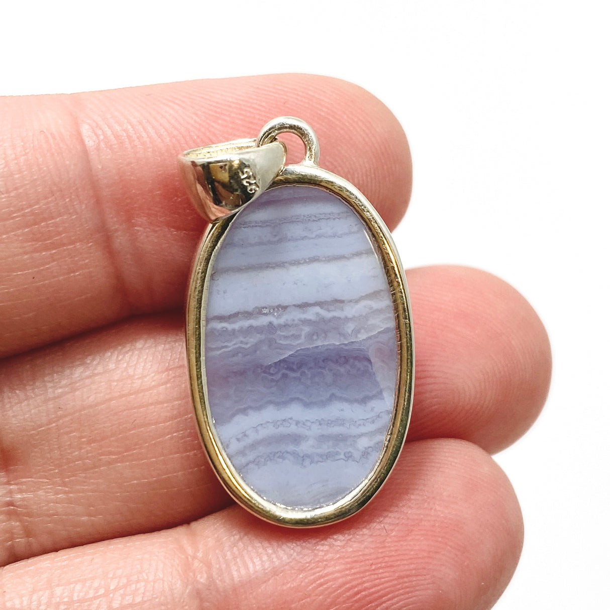 Blue Lace Agate Oval Cabochon Pendant KPGJ4820