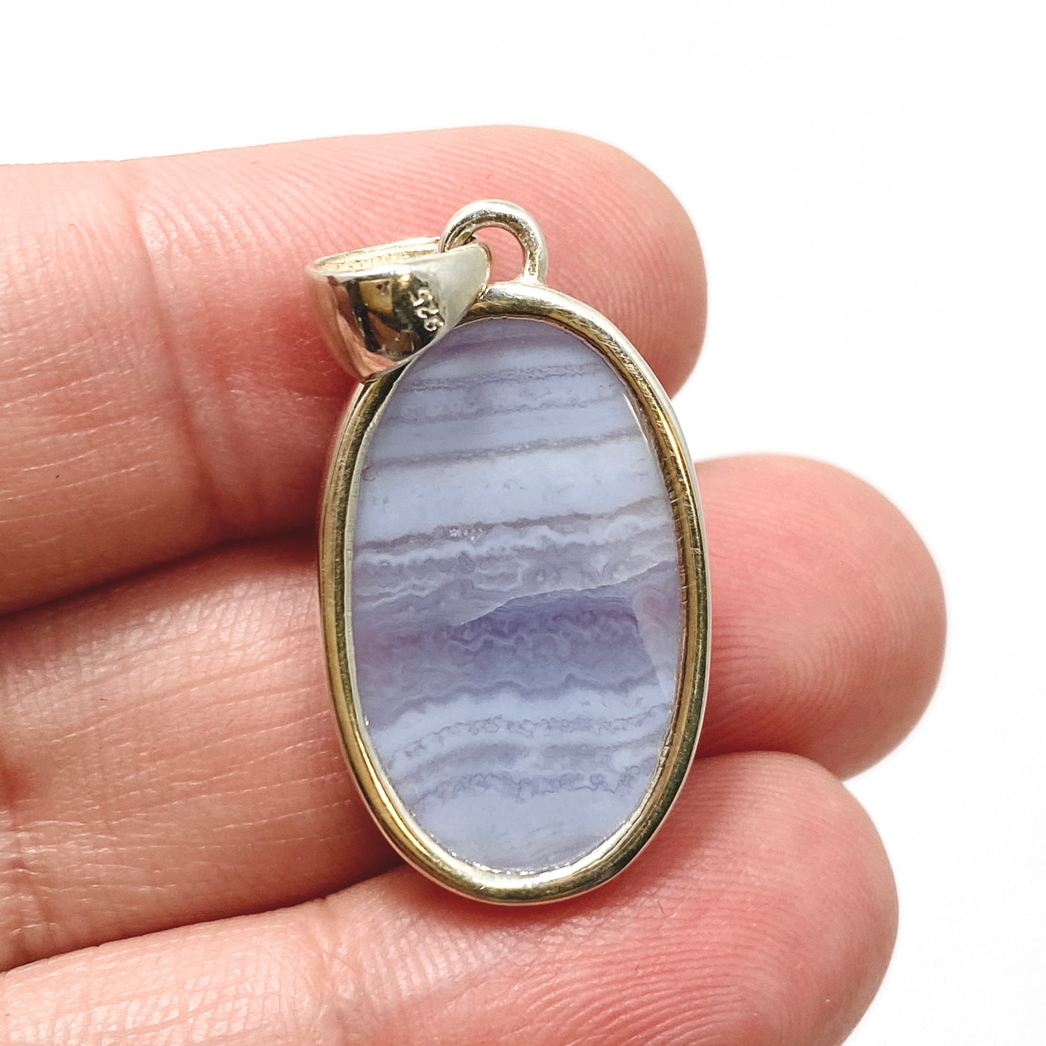 Blue Lace Agate Oval Cabochon Pendant KPGJ4820
