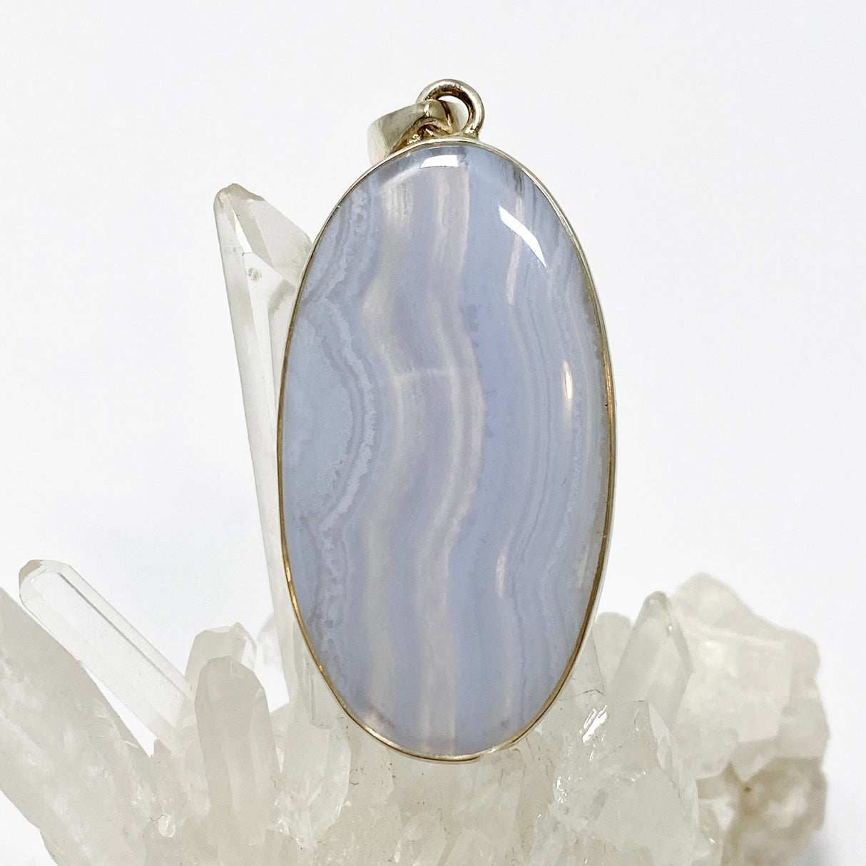 Blue Lace Agate Oval Cabochon Pendant KPGJ4823