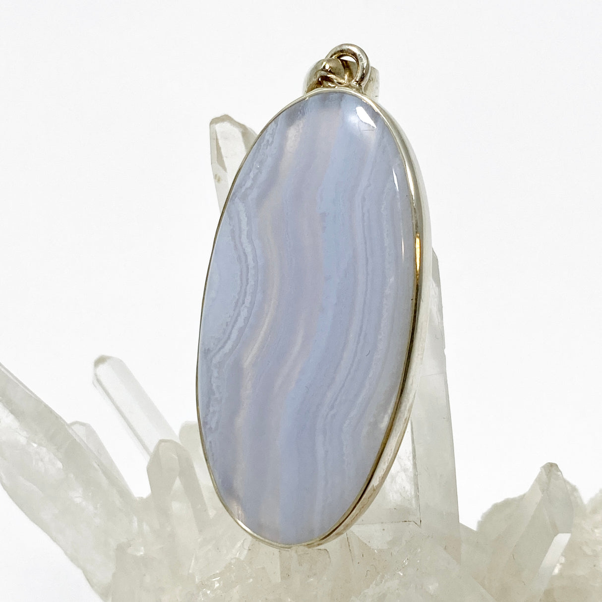 Blue Lace Agate Oval Cabochon Pendant KPGJ4823