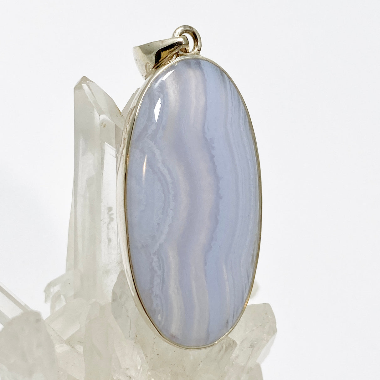 Blue Lace Agate Oval Cabochon Pendant KPGJ4823