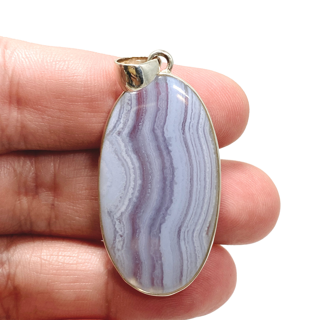 Blue Lace Agate Oval Cabochon Pendant KPGJ4823