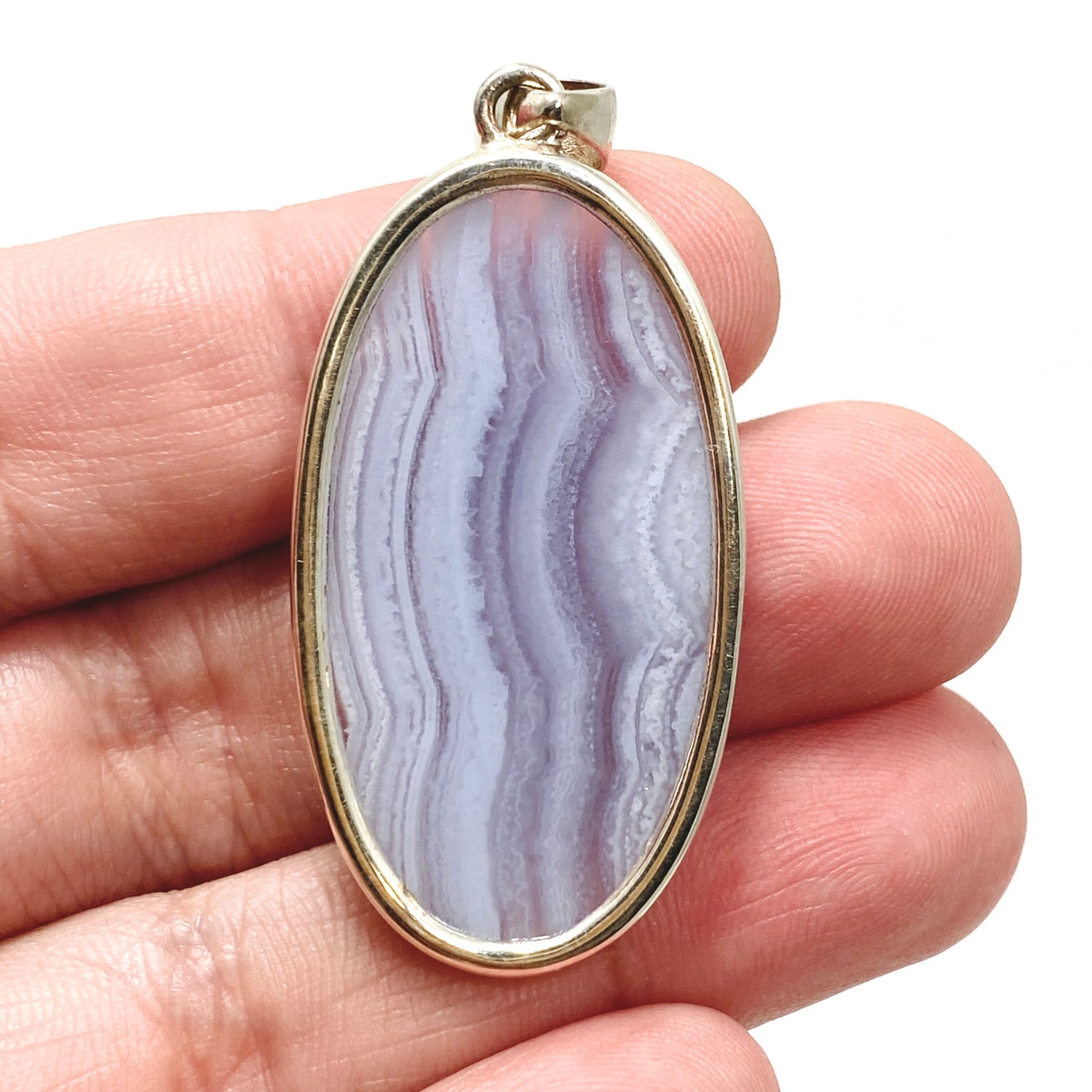 Blue Lace Agate Oval Cabochon Pendant KPGJ4823