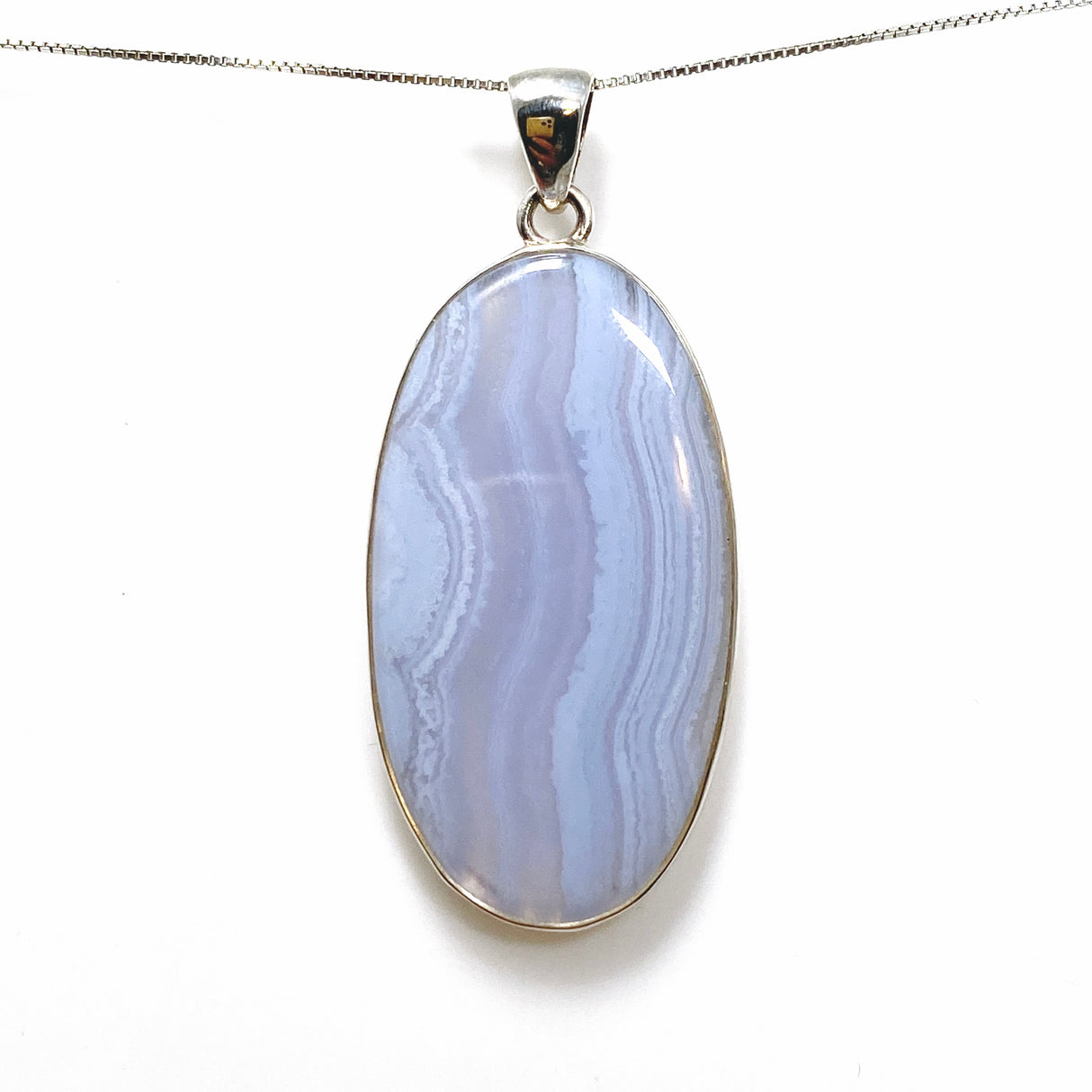 Blue Lace Agate Oval Cabochon Pendant KPGJ4823