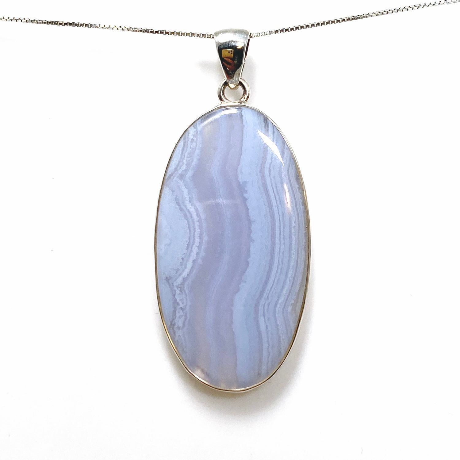 Blue Lace Agate Oval Cabochon Pendant KPGJ4823