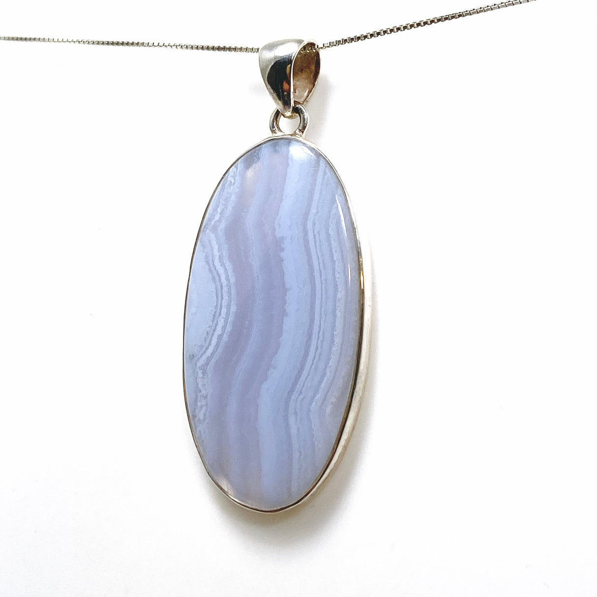 Blue Lace Agate Oval Cabochon Pendant KPGJ4823
