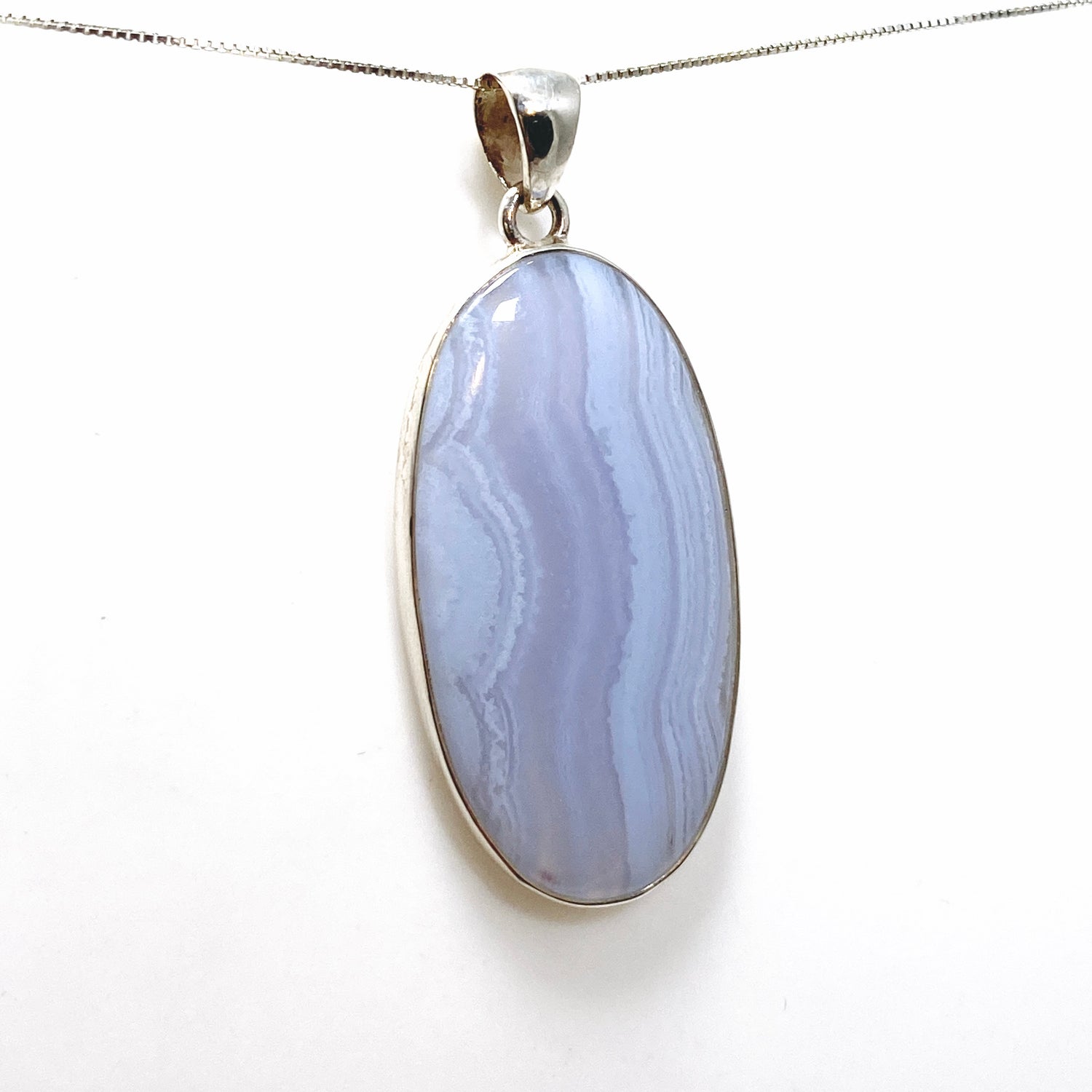 Blue Lace Agate Oval Cabochon Pendant KPGJ4823
