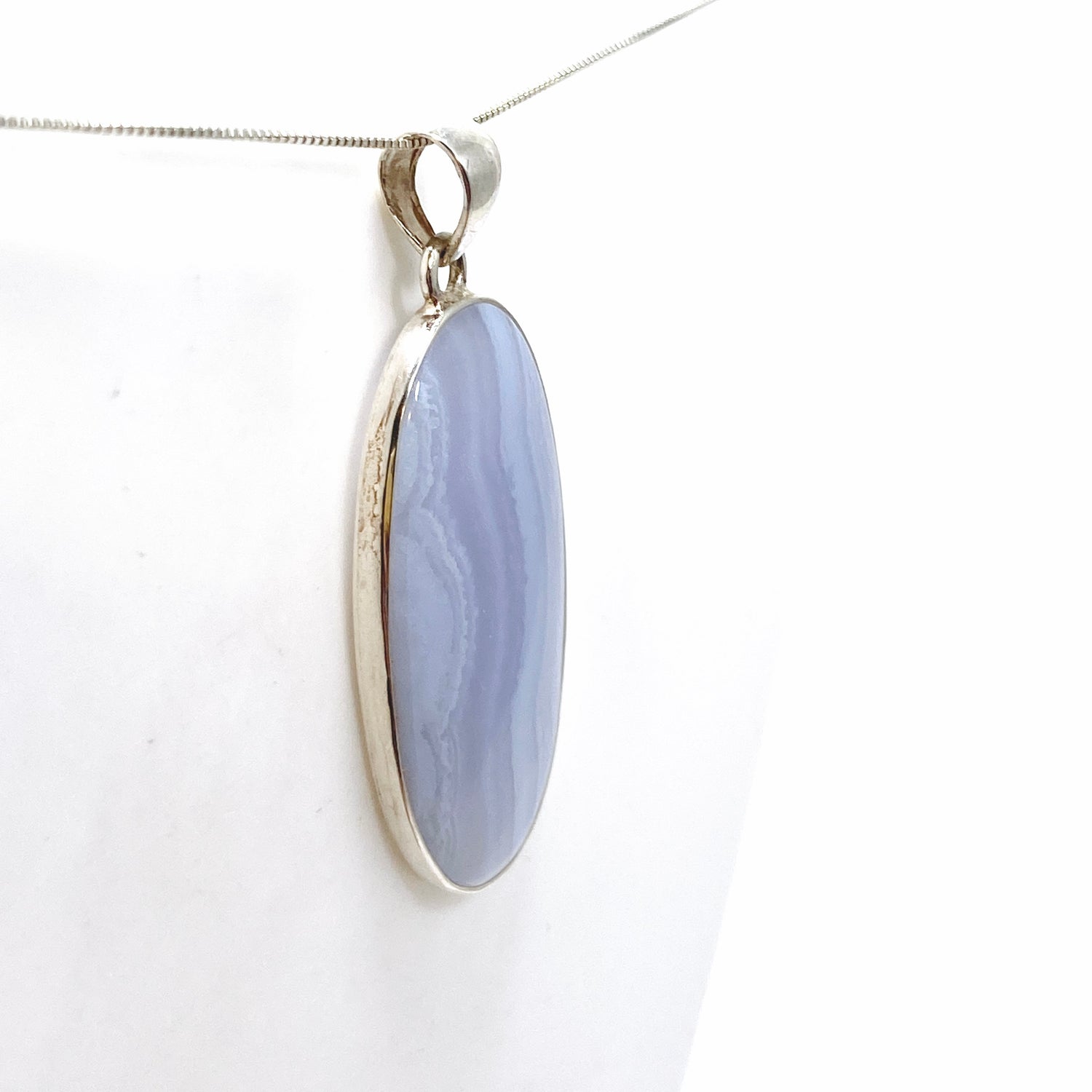 Blue Lace Agate Oval Cabochon Pendant KPGJ4823