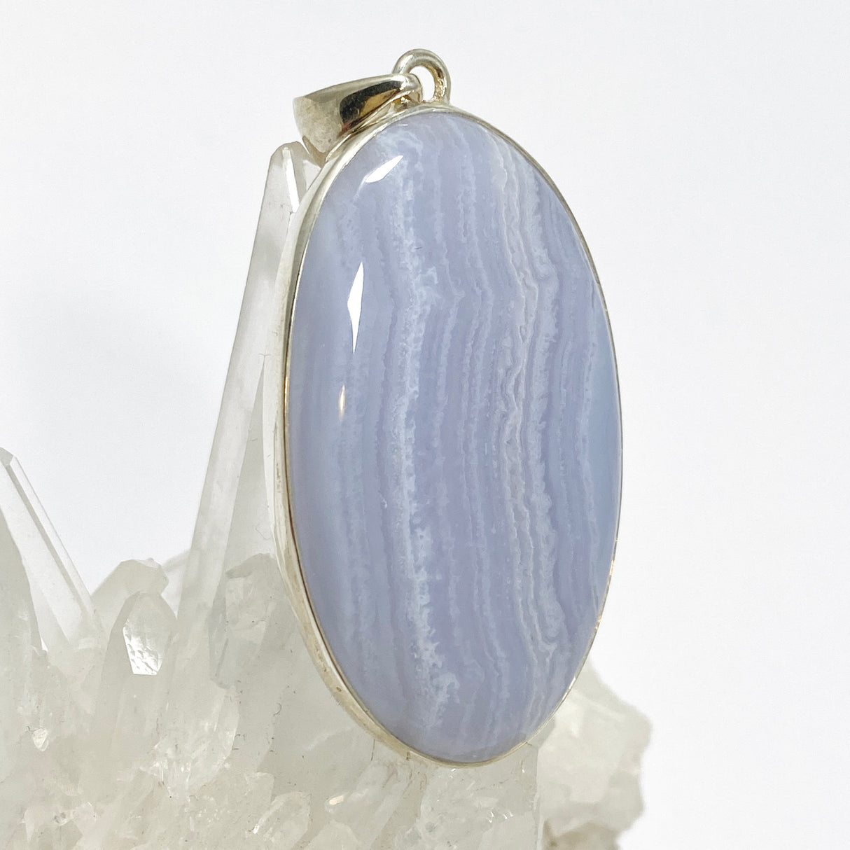Blue Lace Agate Oval Cabochon Pendant KPGJ4824