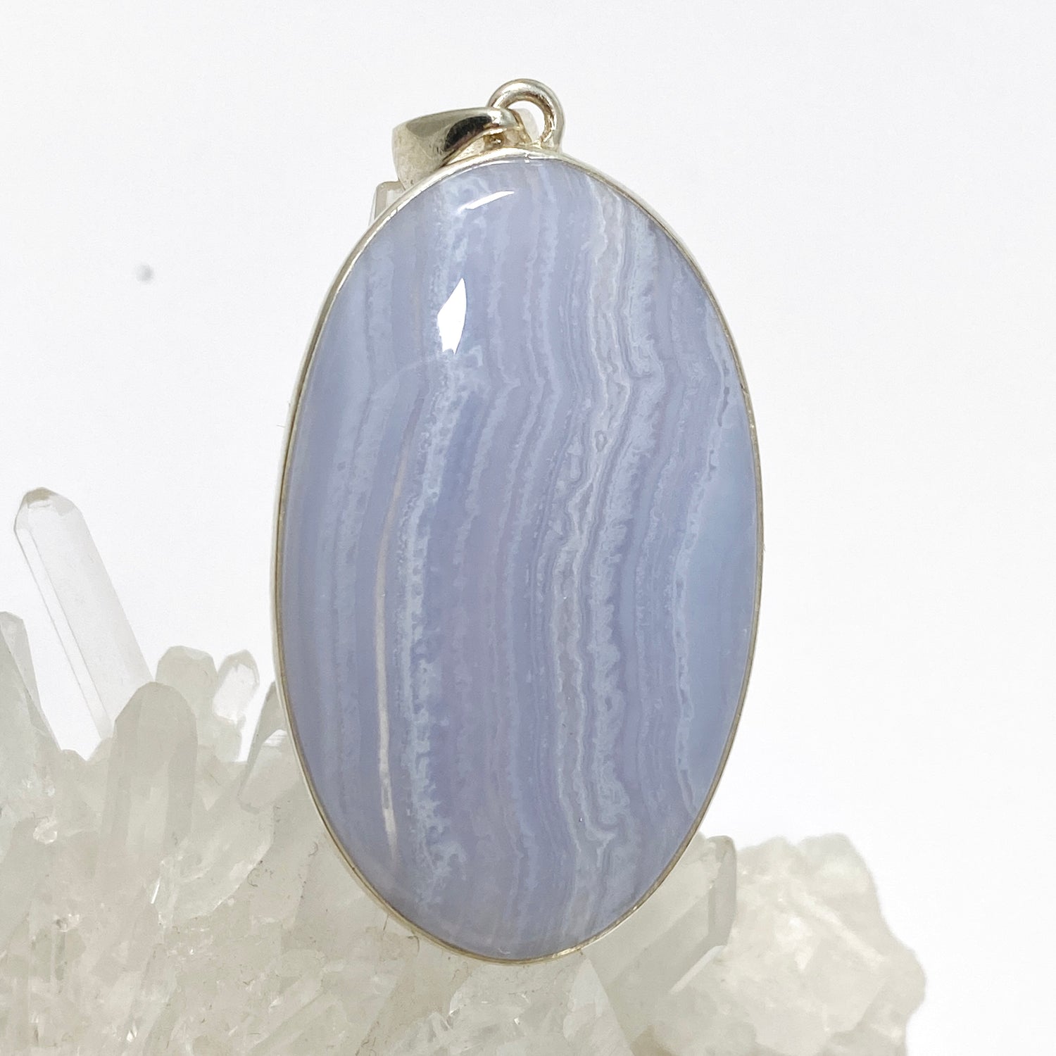 Blue Lace Agate Oval Cabochon Pendant KPGJ4824