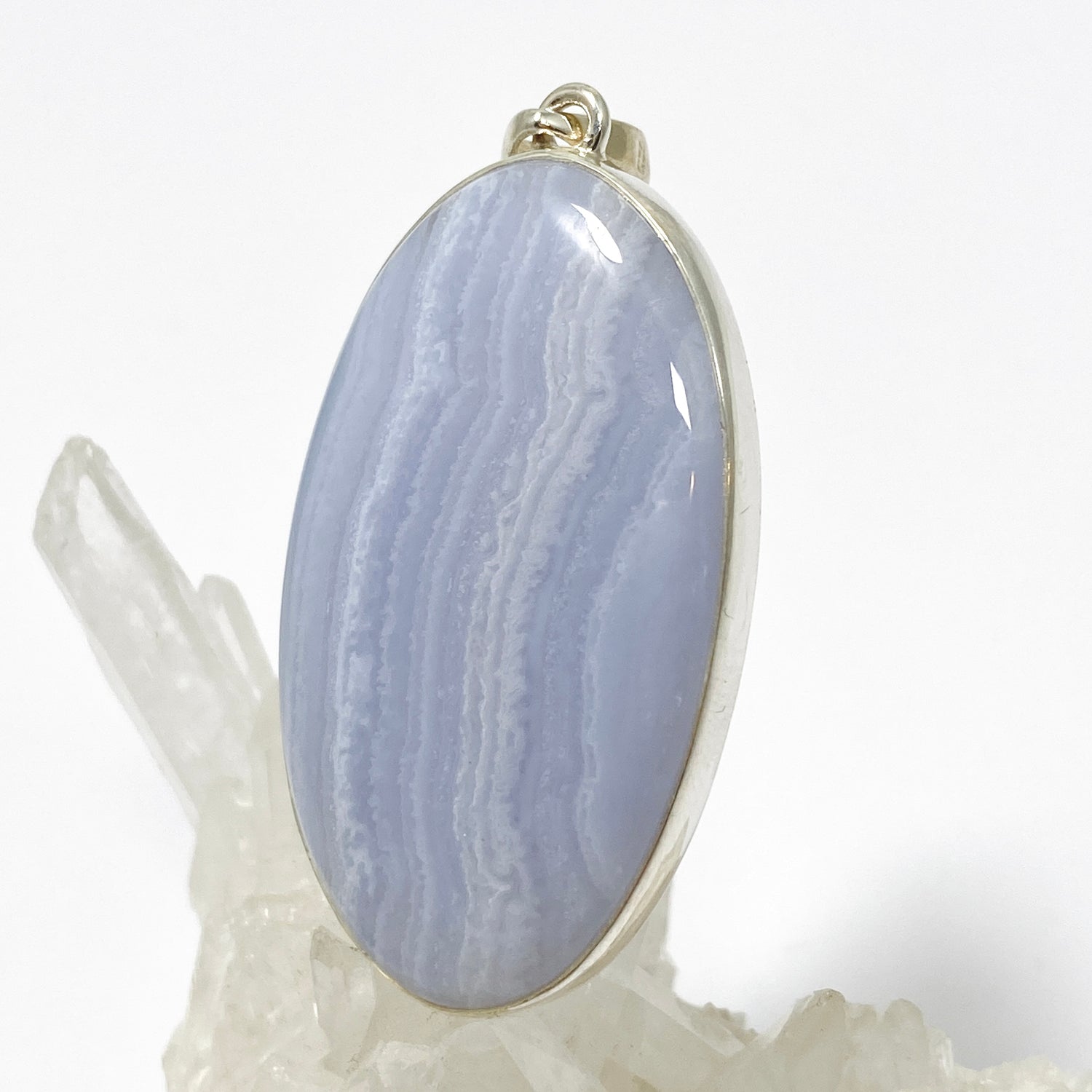 Blue Lace Agate Oval Cabochon Pendant KPGJ4824