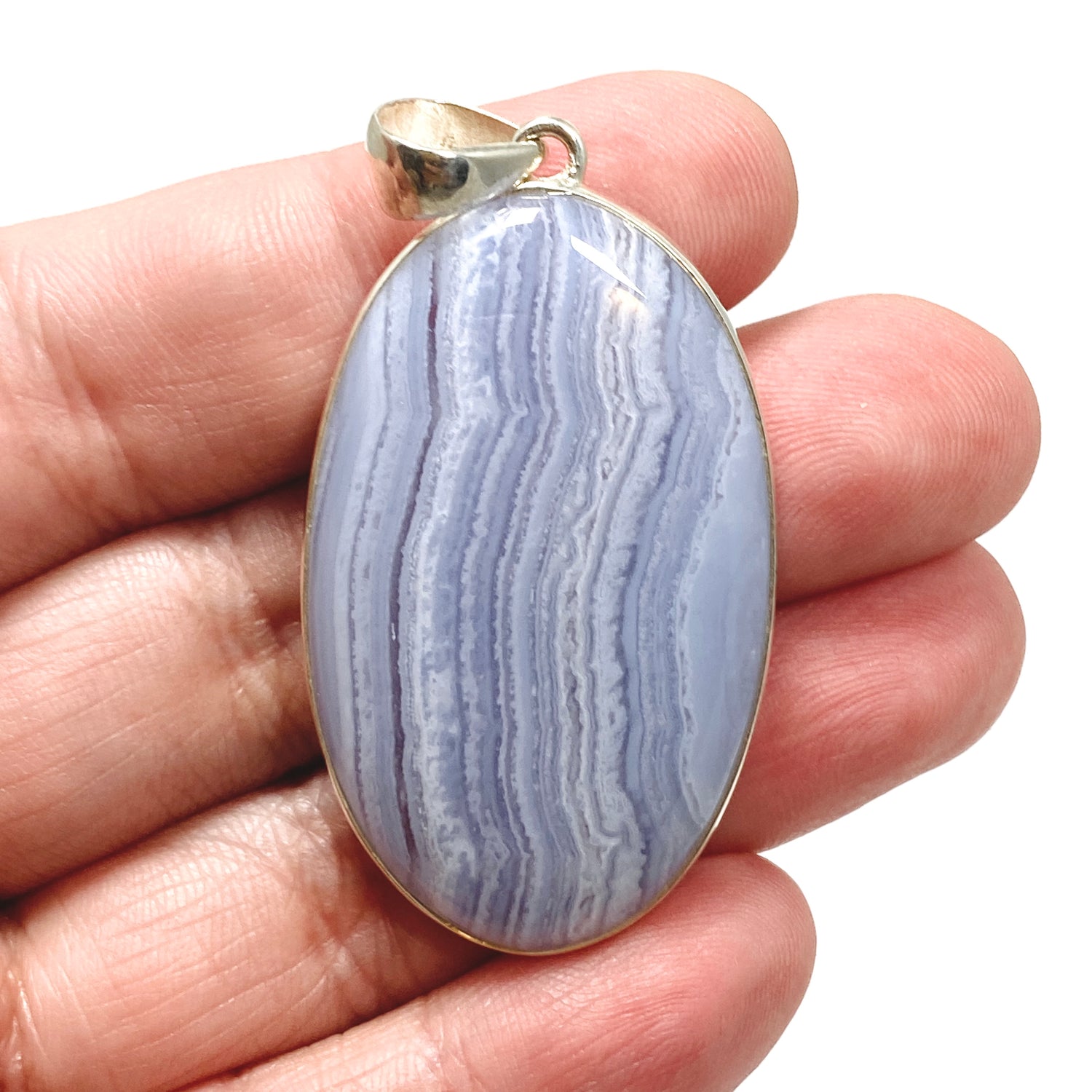 Blue Lace Agate Oval Cabochon Pendant KPGJ4824