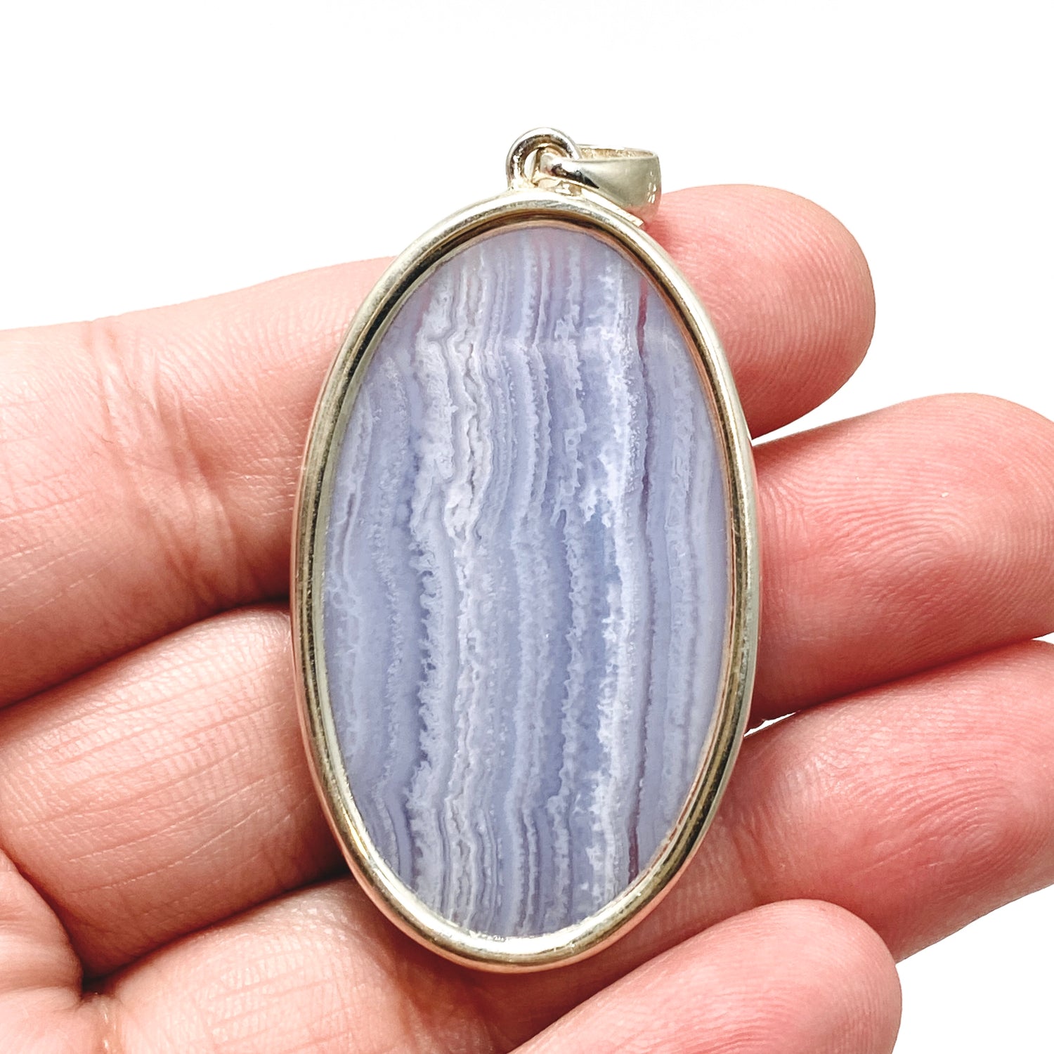 Blue Lace Agate Oval Cabochon Pendant KPGJ4824
