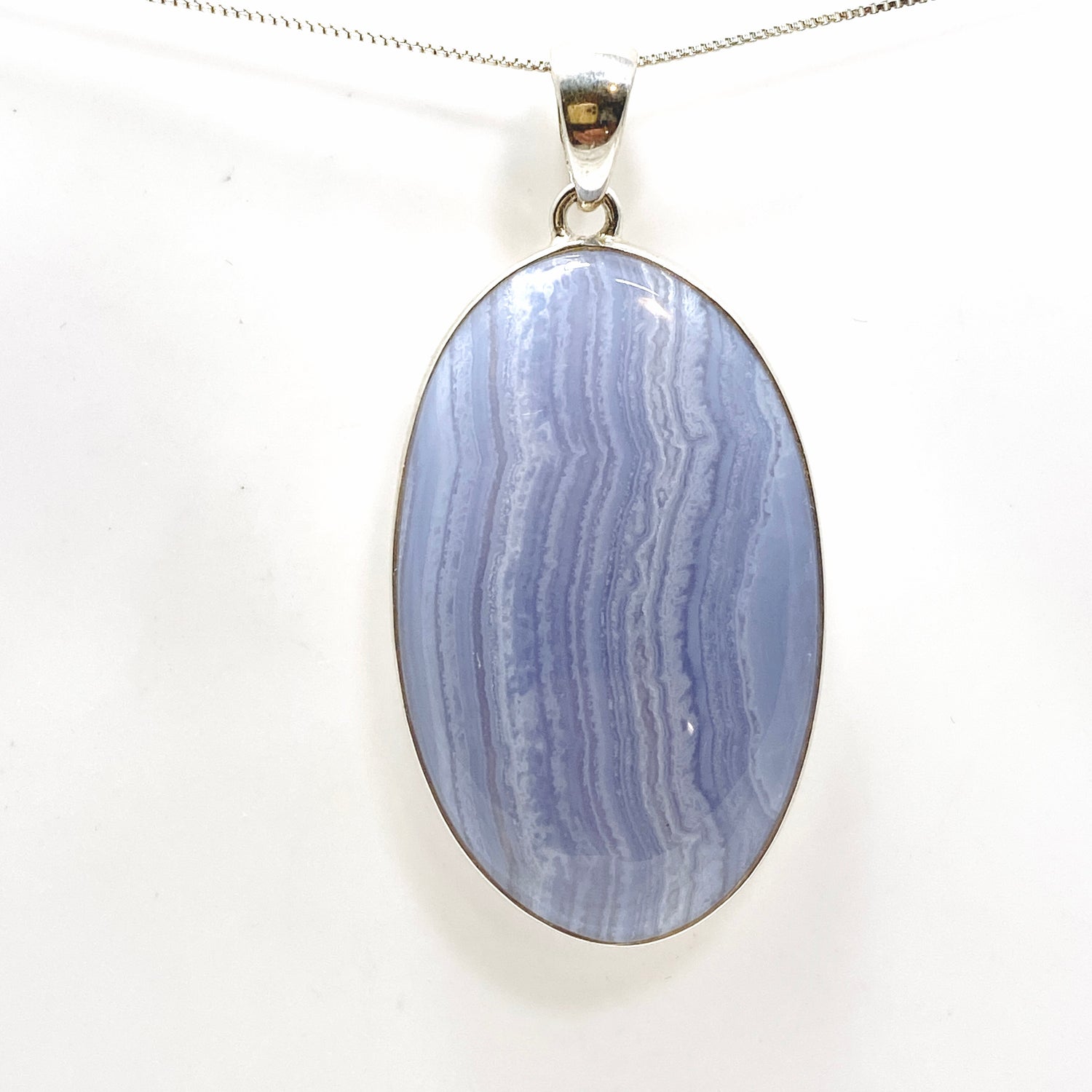 Blue Lace Agate Oval Cabochon Pendant KPGJ4824