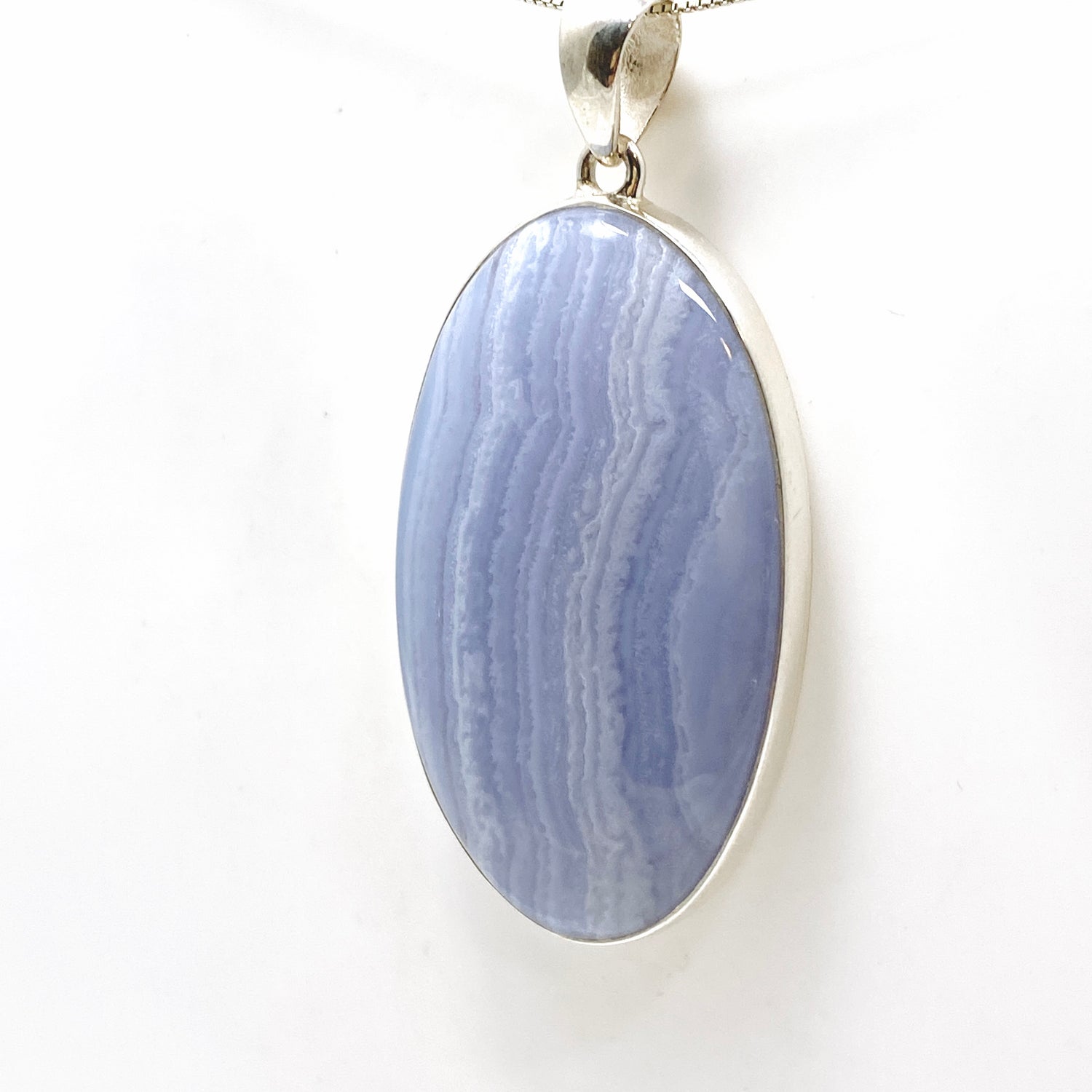 Blue Lace Agate Oval Cabochon Pendant KPGJ4824