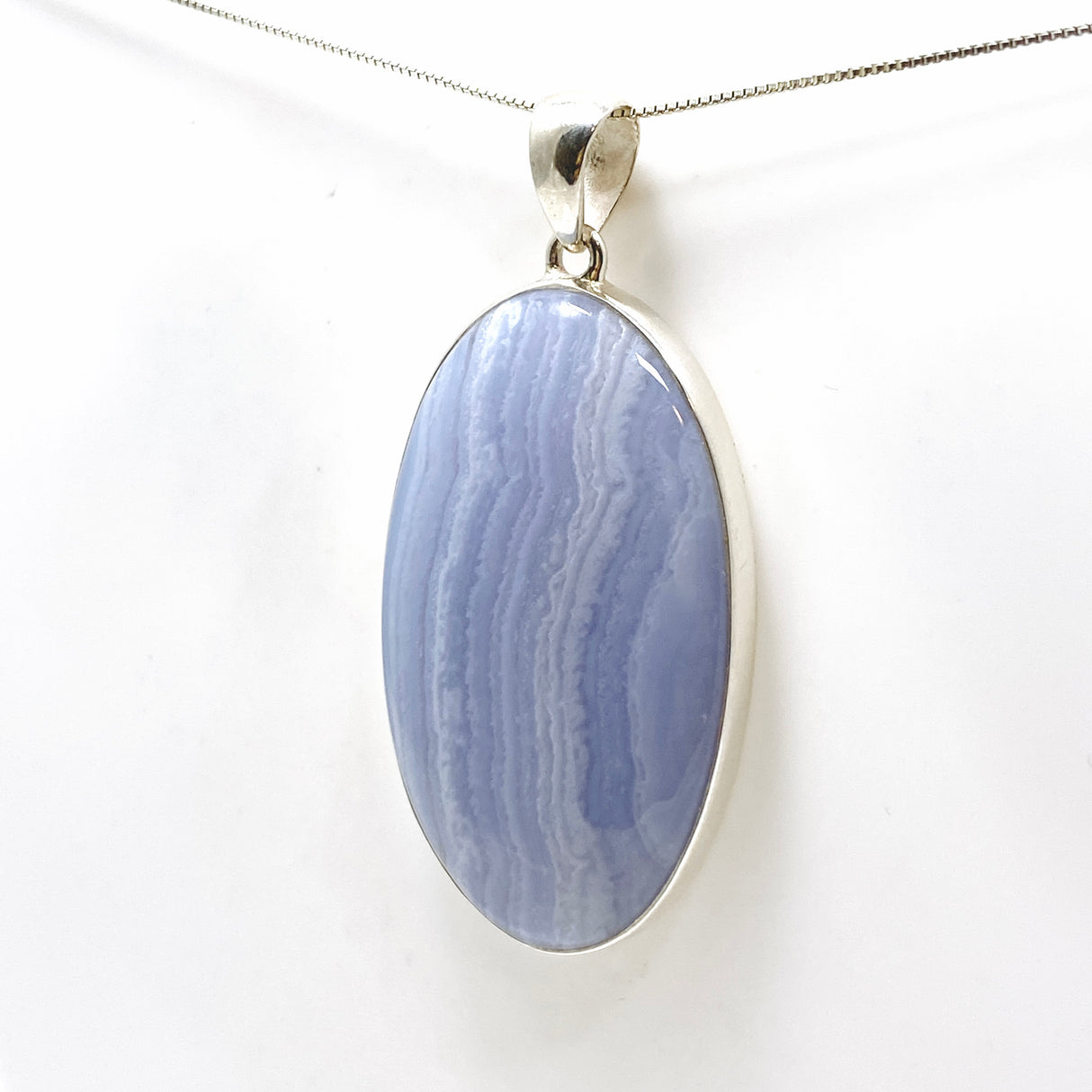 Blue Lace Agate Oval Cabochon Pendant KPGJ4824