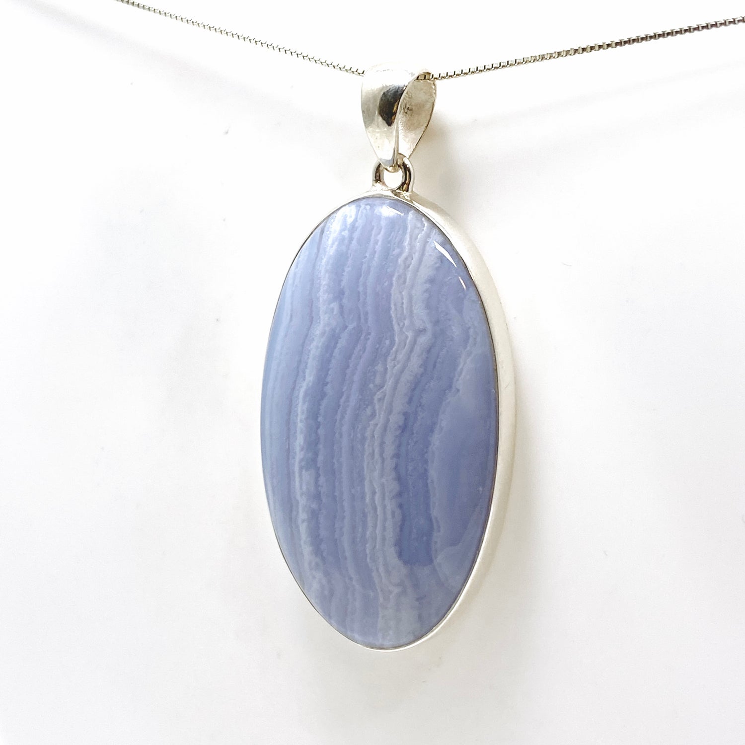 Blue Lace Agate Oval Cabochon Pendant KPGJ4824