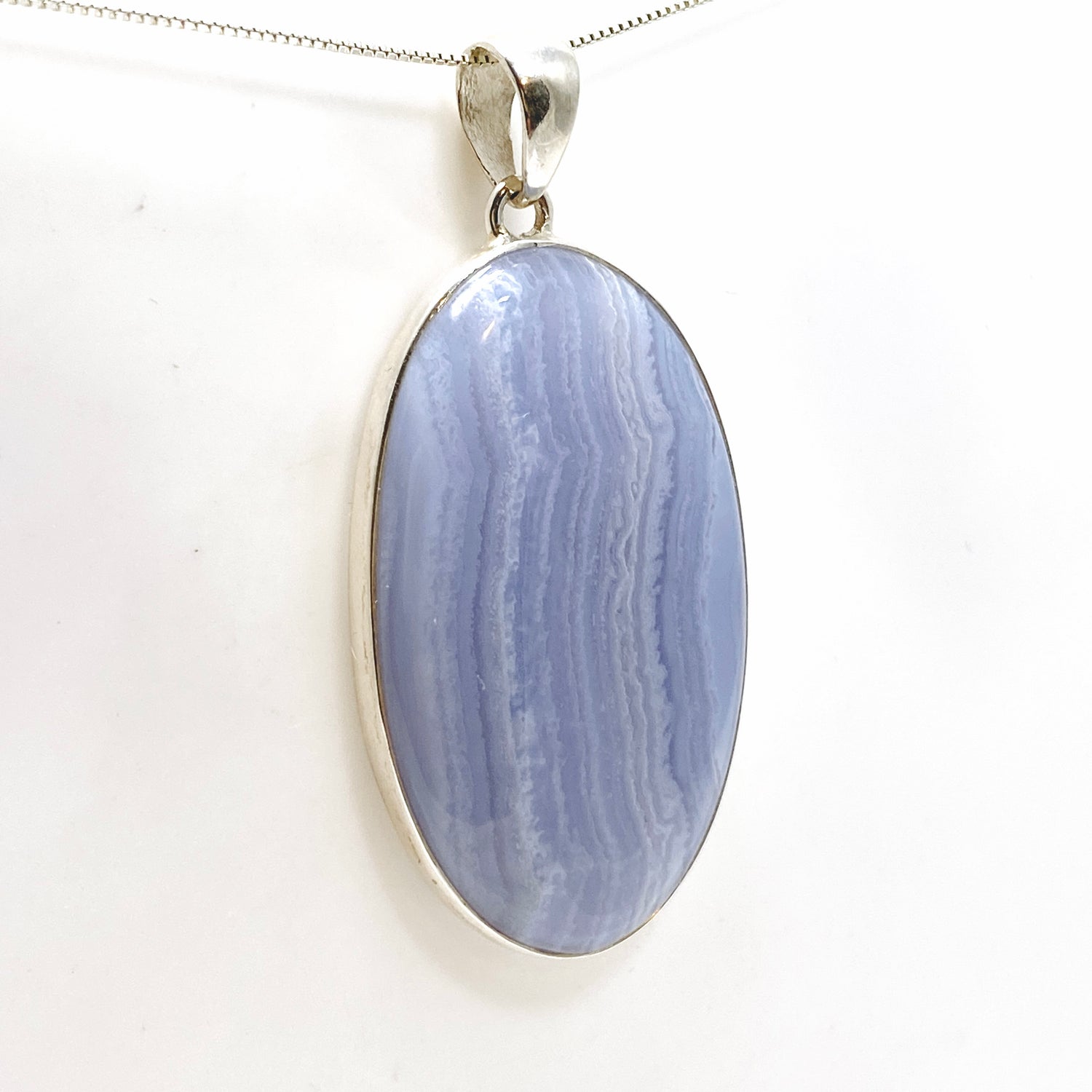 Blue Lace Agate Oval Cabochon Pendant KPGJ4824