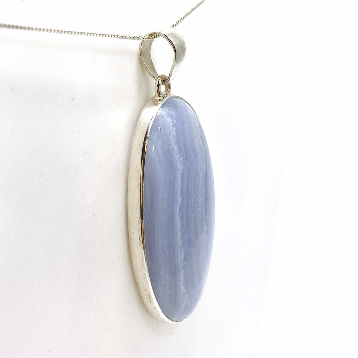 Blue Lace Agate Oval Cabochon Pendant KPGJ4824