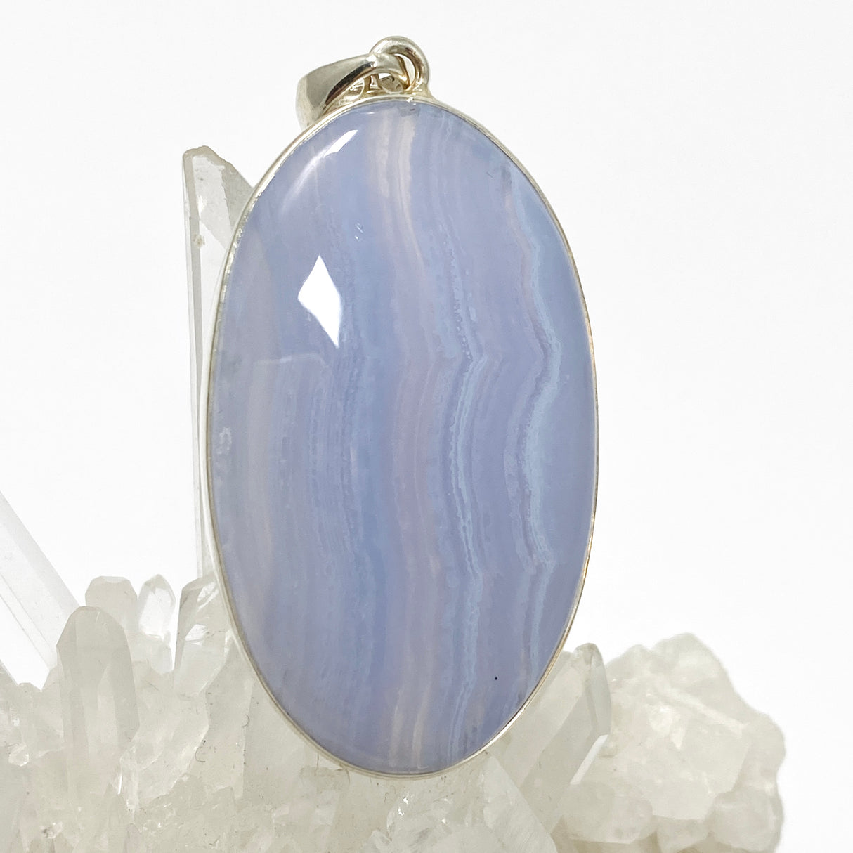 Blue Lace Agate Oval Cabochon Pendant KPGJ4825