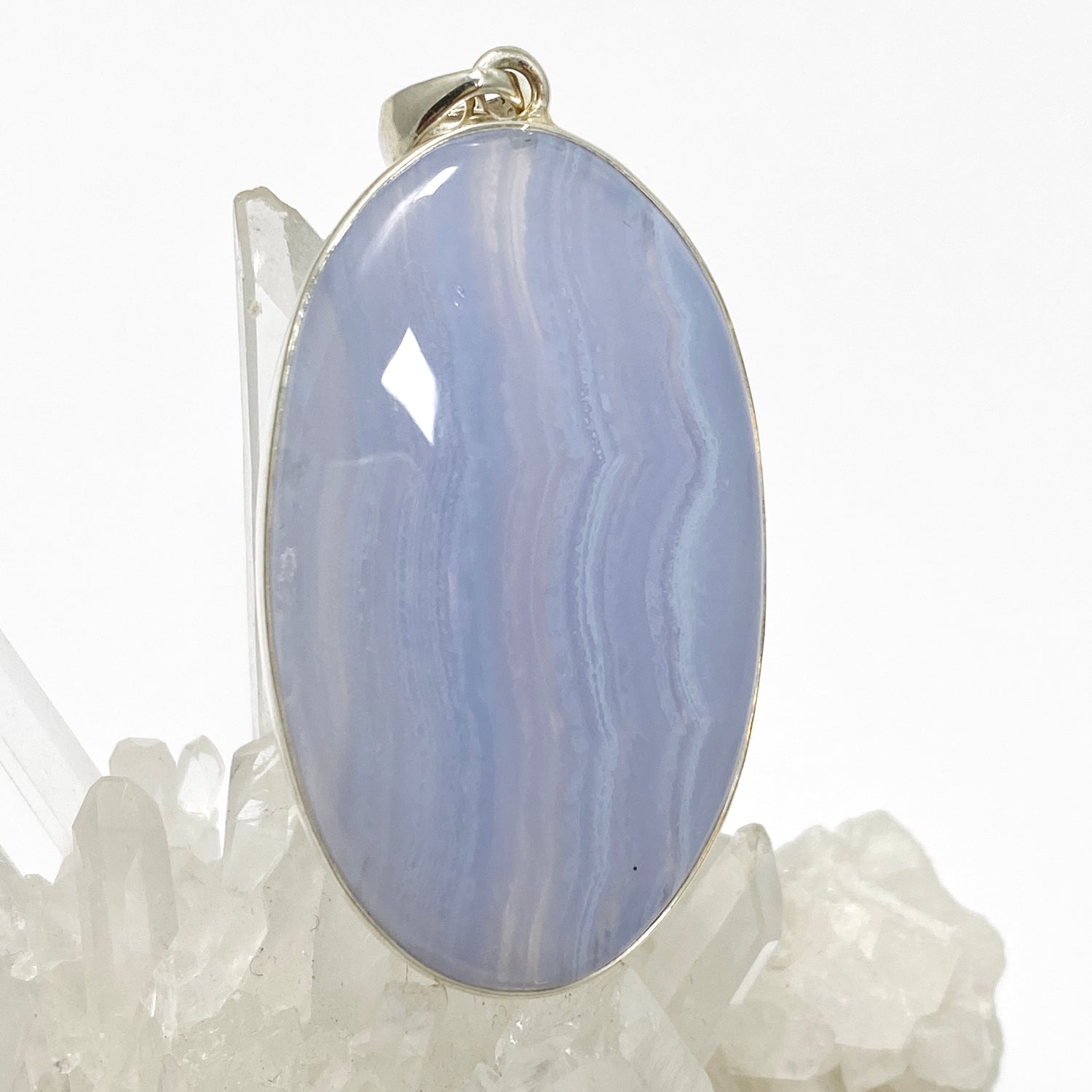 Blue Lace Agate Oval Cabochon Pendant KPGJ4825