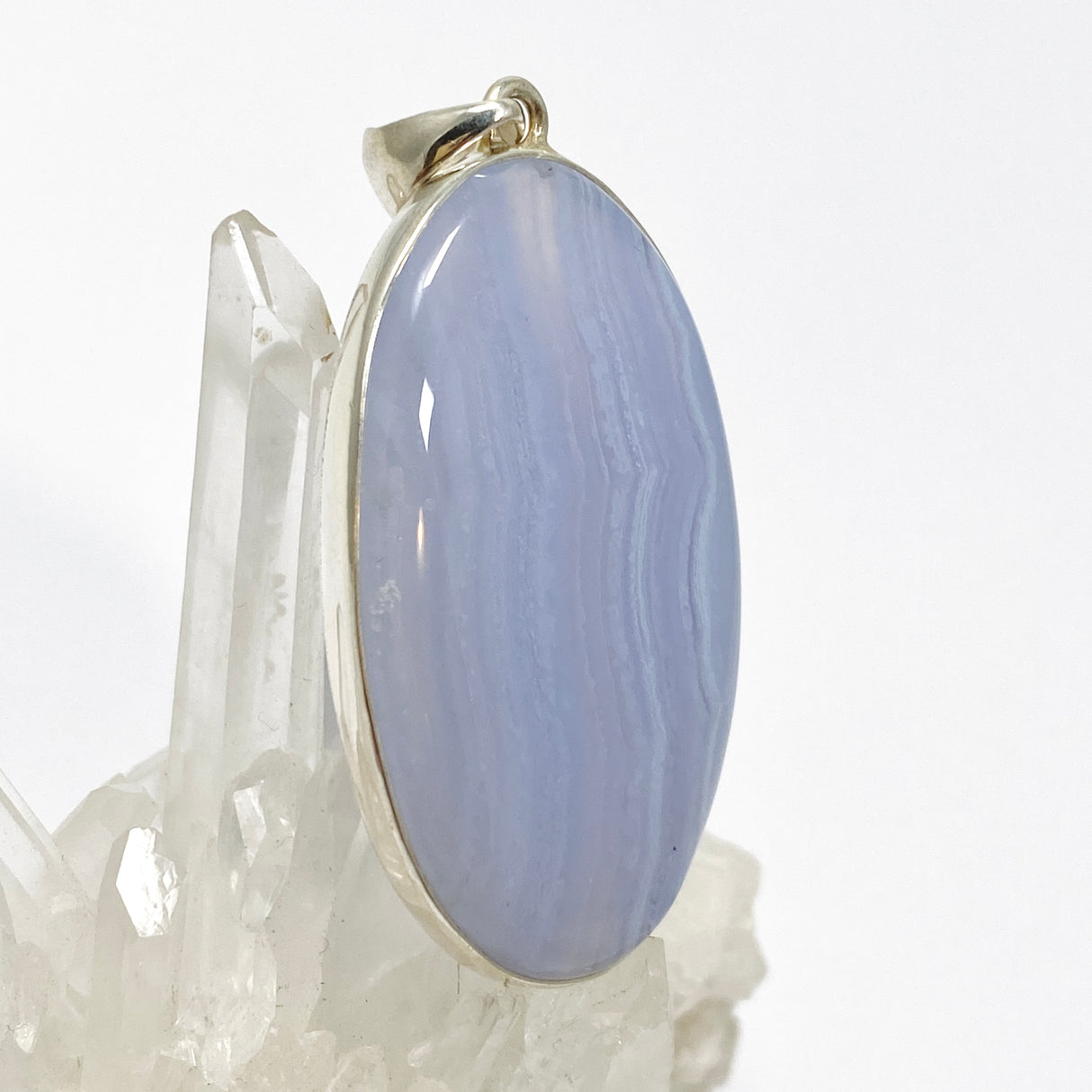 Blue Lace Agate Oval Cabochon Pendant KPGJ4825