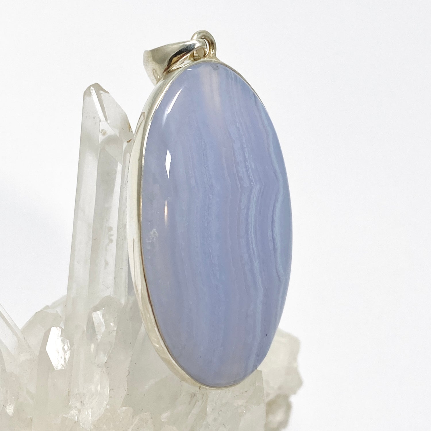 Blue Lace Agate Oval Cabochon Pendant KPGJ4825