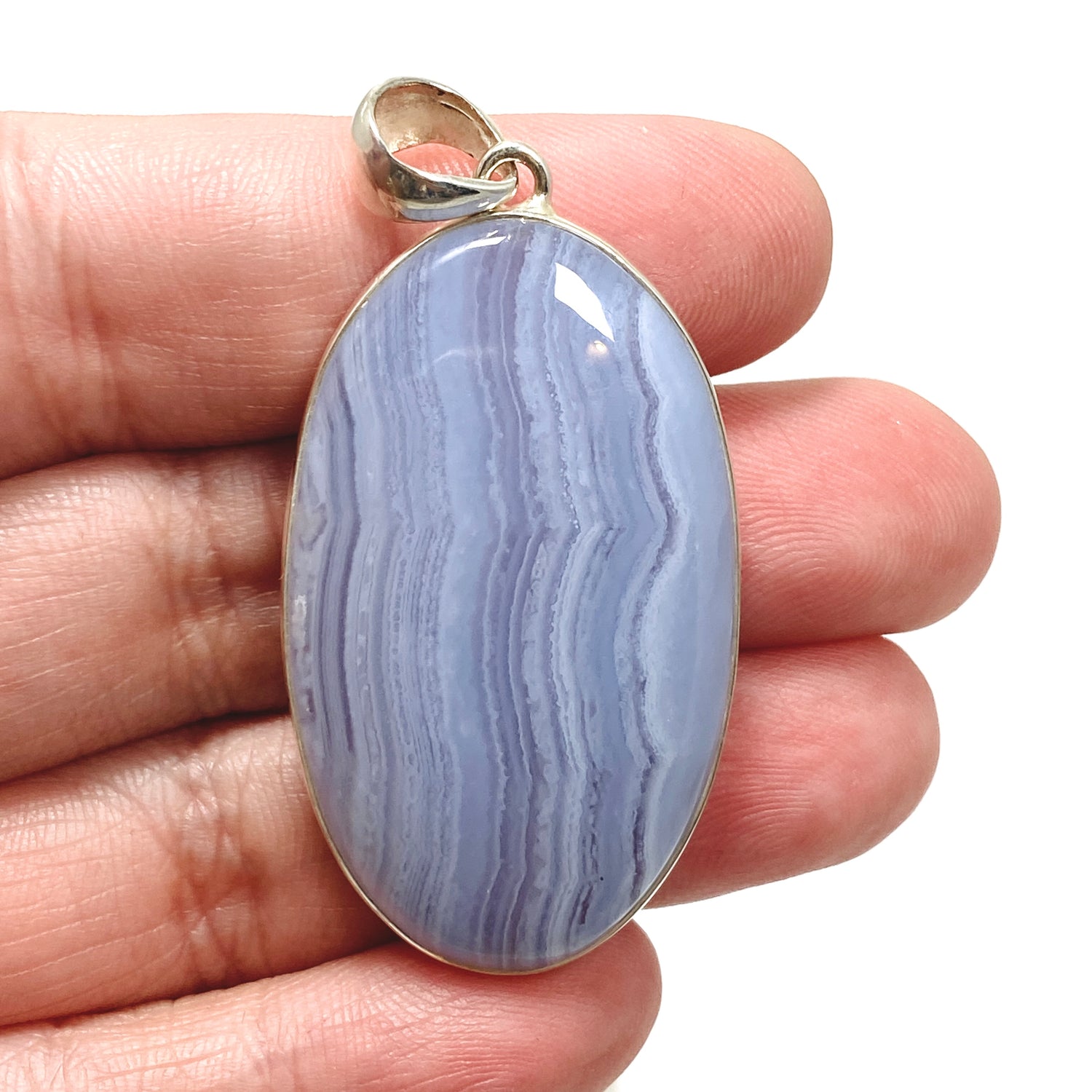 Blue Lace Agate Oval Cabochon Pendant KPGJ4825