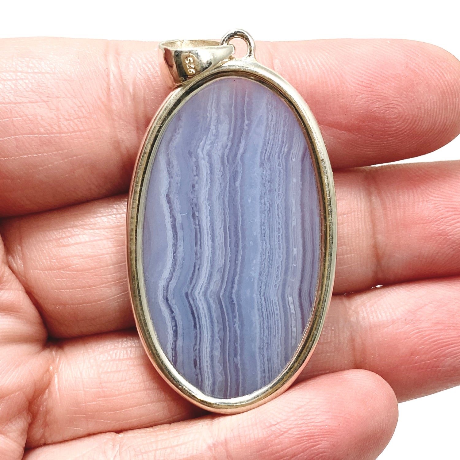 Blue Lace Agate Oval Cabochon Pendant KPGJ4825